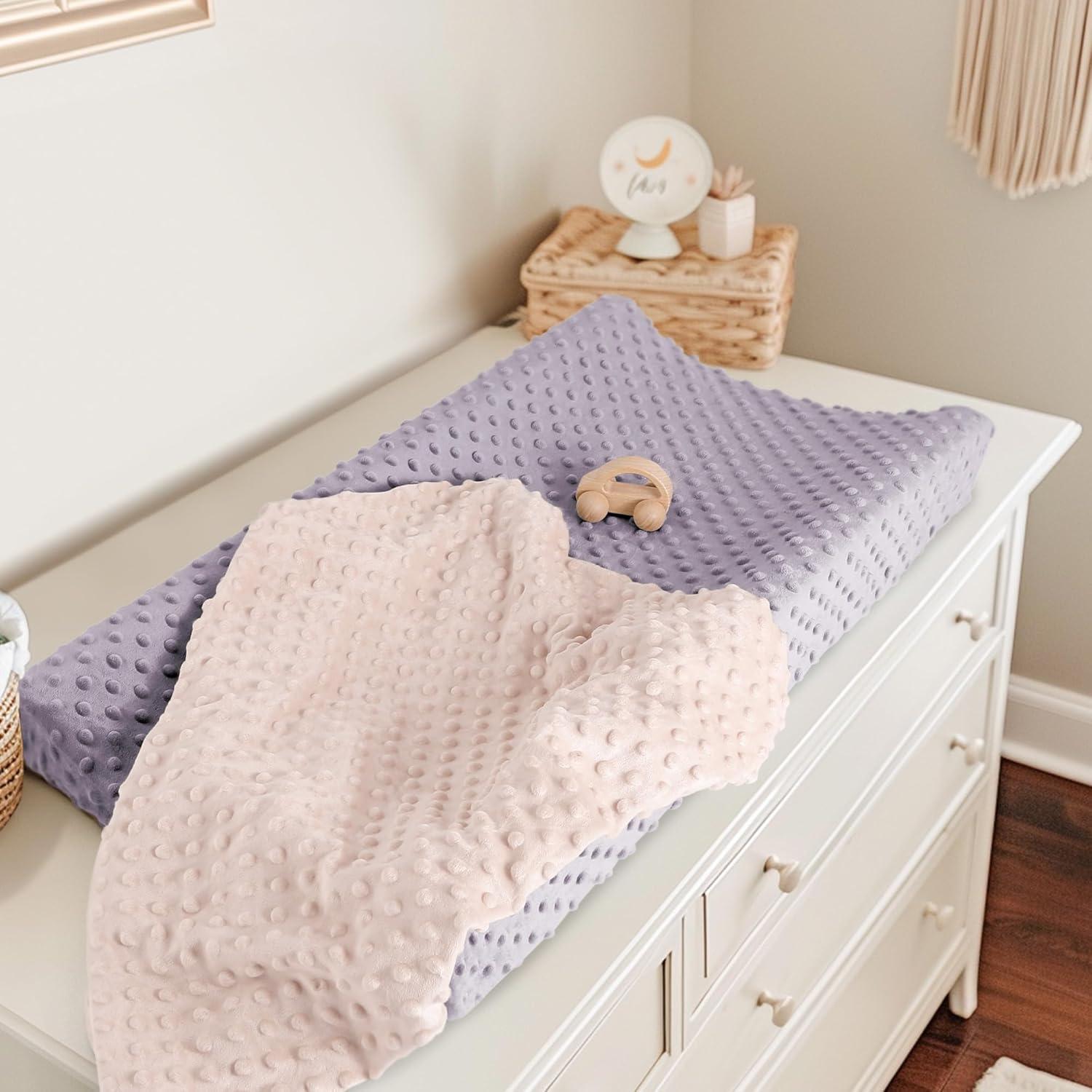 image:imageSusurration 2Pack Changing Pad Covers Super Soft Minky Dots Plush Changing Table Covers 33x17x7in Breathable Changing Pad Sheets for Unisex Baby Girls and Boys PinkampPurplePinkPurple