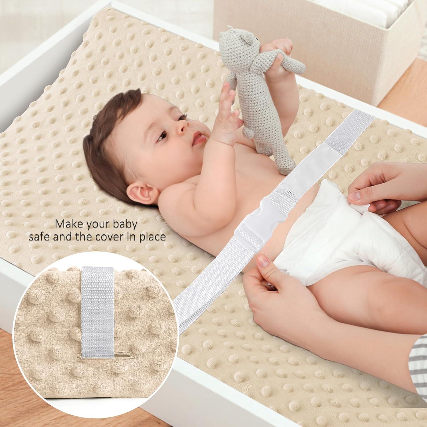 image:imageSusurration 2Pack Changing Pad Covers Super Soft Minky Dots Plush Changing Table Covers 33x17x7in Breathable Changing Pad Sheets for Unisex Baby Girls and Boys PinkampPurpleBrownCream