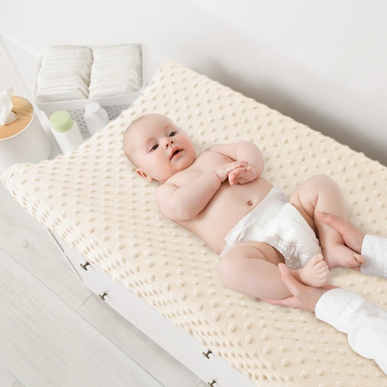 image:imageSusurration 2Pack Changing Pad Covers Super Soft Minky Dots Plush Changing Table Covers 33x17x7in Breathable Changing Pad Sheets for Unisex Baby Girls and Boys PinkampPurpleBrownCream