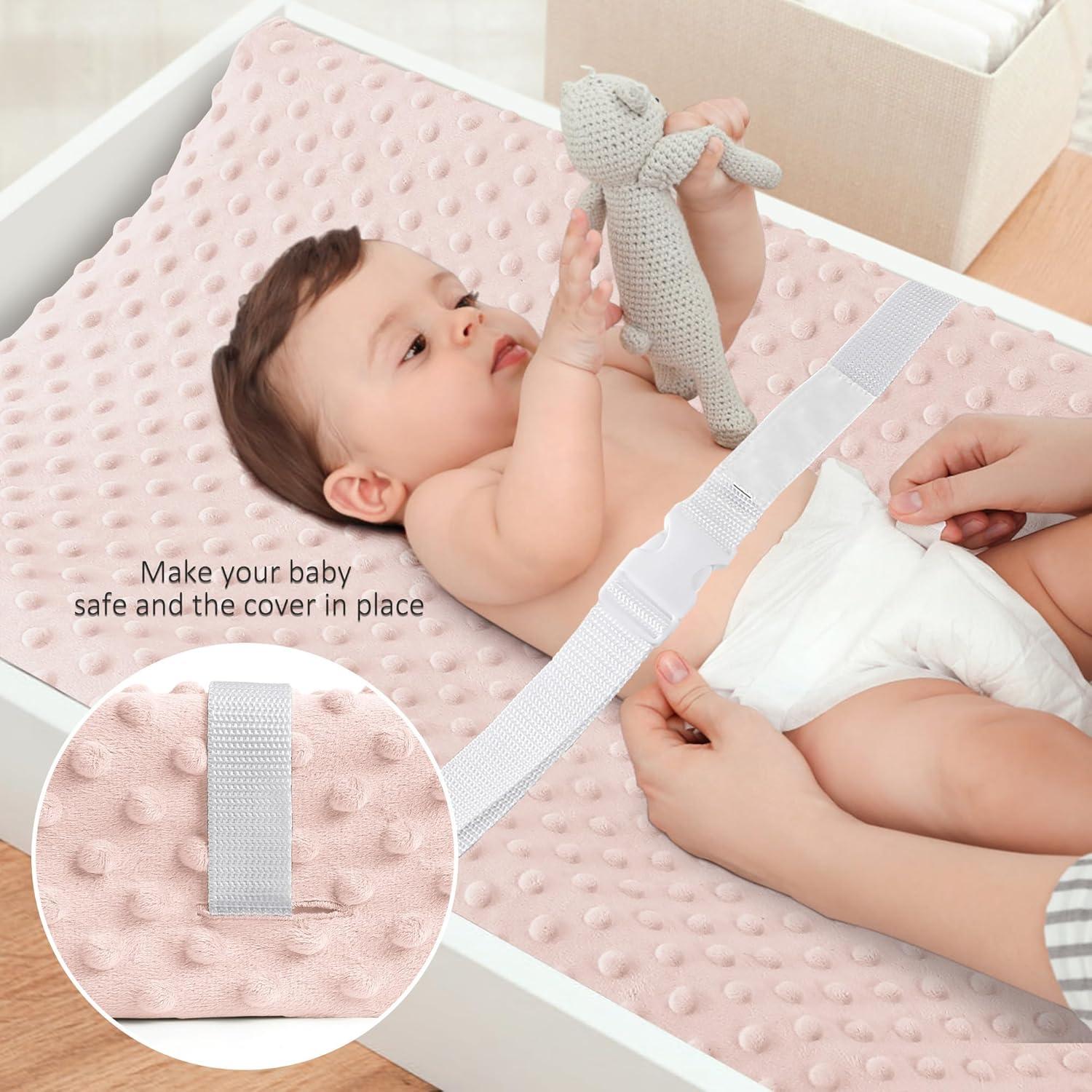 image:imageSusurration 2Pack Changing Pad Covers Super Soft Minky Dots Plush Changing Table Covers 33x17x7in Breathable Changing Pad Sheets for Unisex Baby Girls and Boys PinkampPurplePinkCream