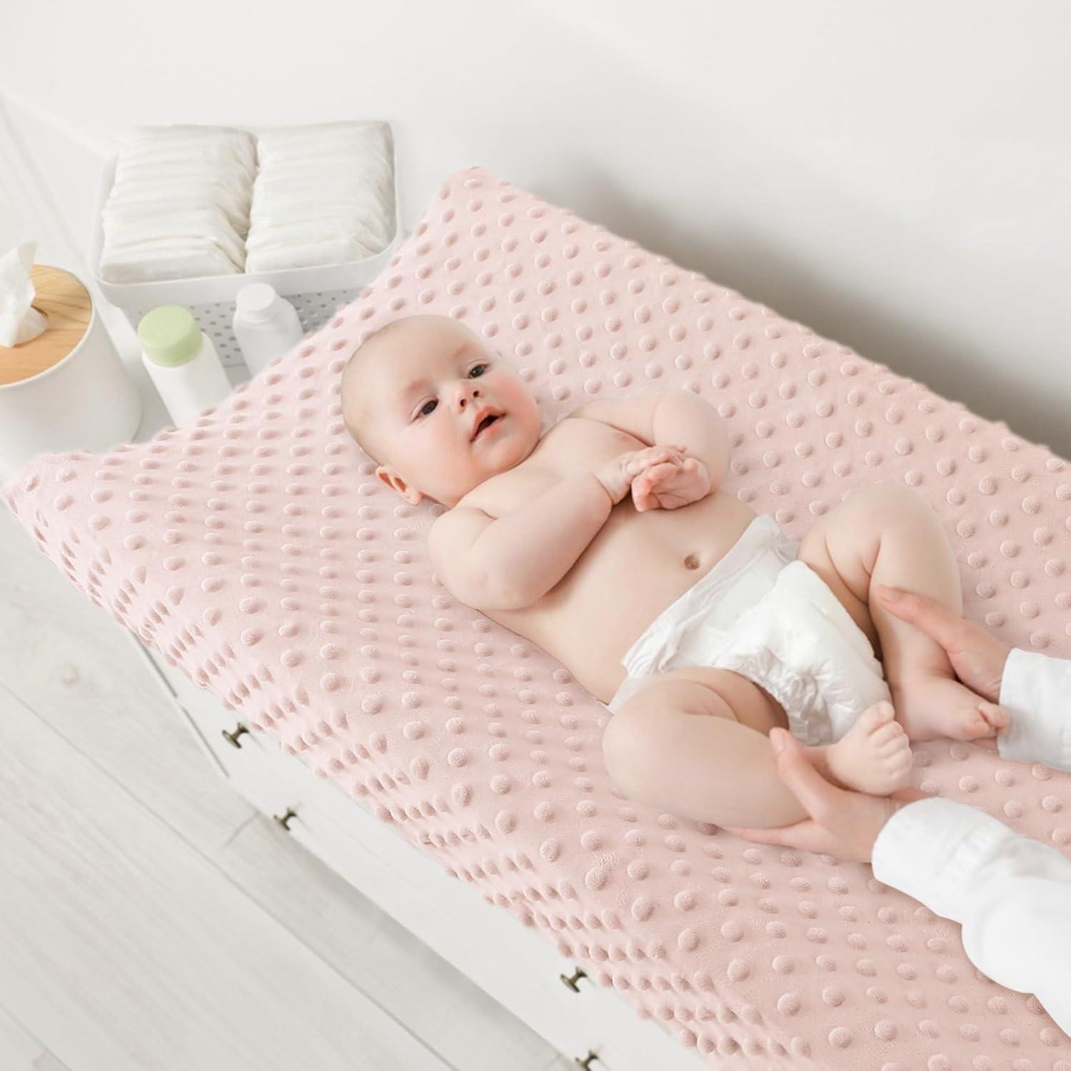image:imageSusurration 2Pack Changing Pad Covers Super Soft Minky Dots Plush Changing Table Covers 33x17x7in Breathable Changing Pad Sheets for Unisex Baby Girls and Boys PinkampPurplePinkCream