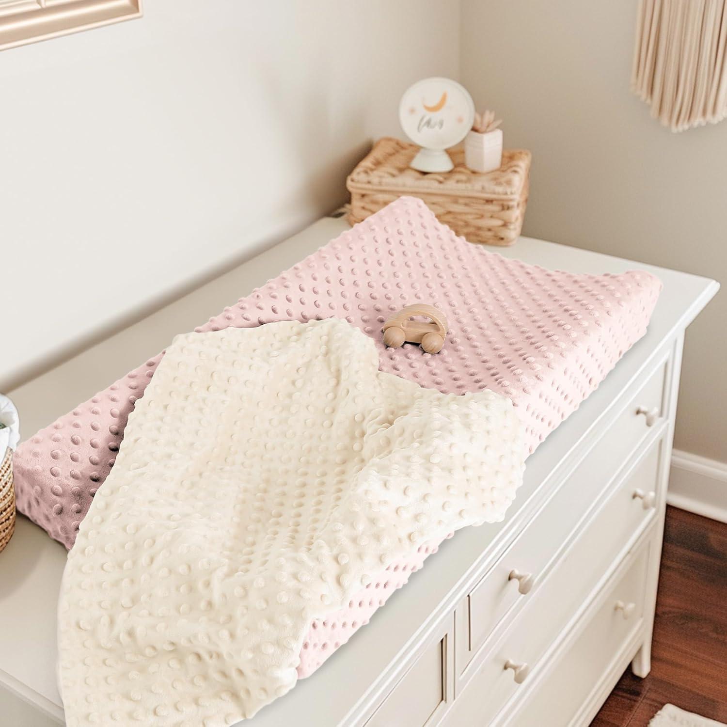 image:imageSusurration 2Pack Changing Pad Covers Super Soft Minky Dots Plush Changing Table Covers 33x17x7in Breathable Changing Pad Sheets for Unisex Baby Girls and Boys PinkampPurplePinkCream