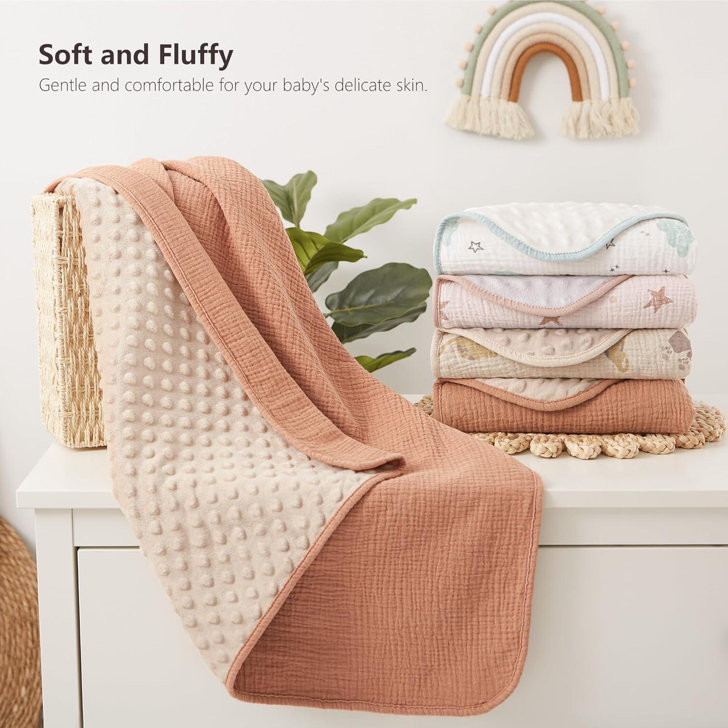 image:imageSusurration Baby Blanket for Unisex Boys Girls Soft Nursery Minky Blanket with Muslin Cotton Front and Dotted Fleece Back Receiving Blanket for Baby Newborn Infant 30x40inch Dinosaur2 Pack Sun