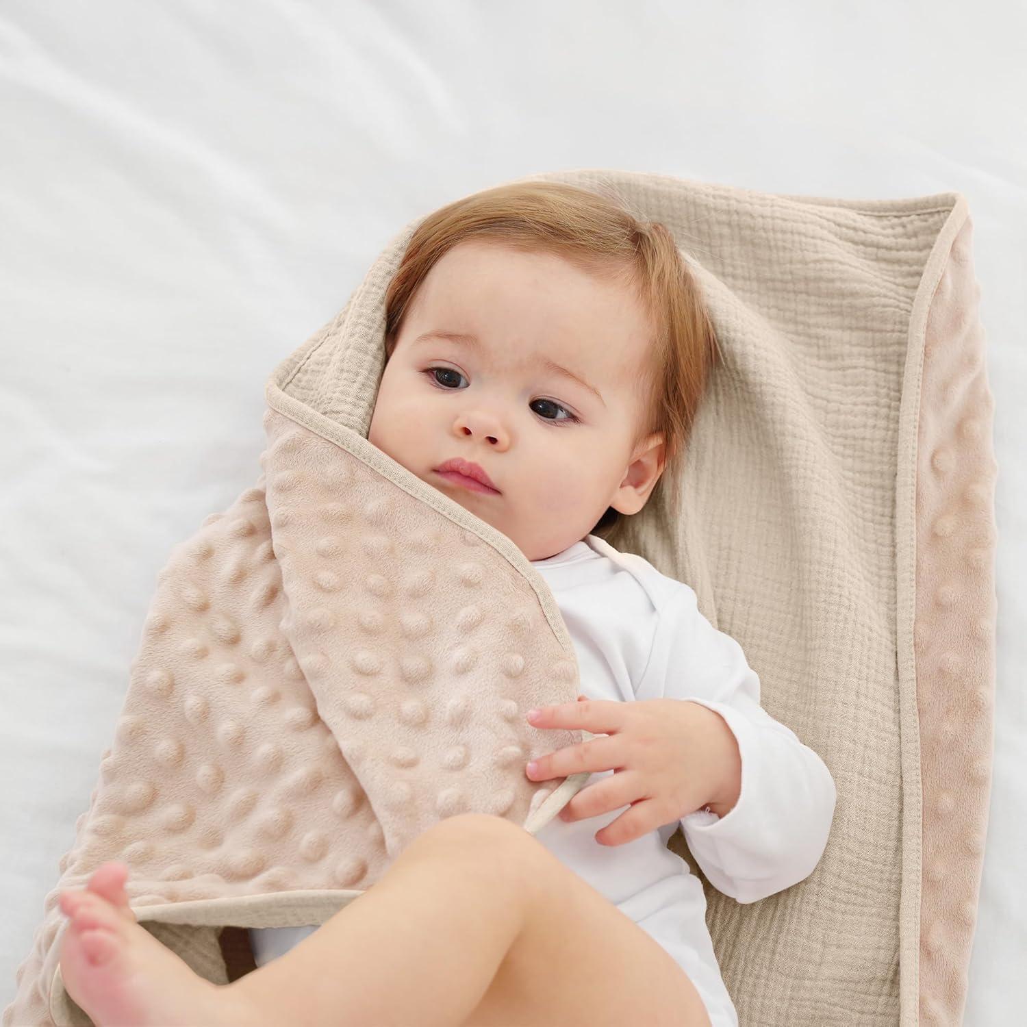 image:imageSusurration Baby Blanket for Unisex Boys Girls Soft Nursery Minky Blanket with Muslin Cotton Front and Dotted Fleece Back Receiving Blanket for Baby Newborn Infant 30x40inch DinosaurCream