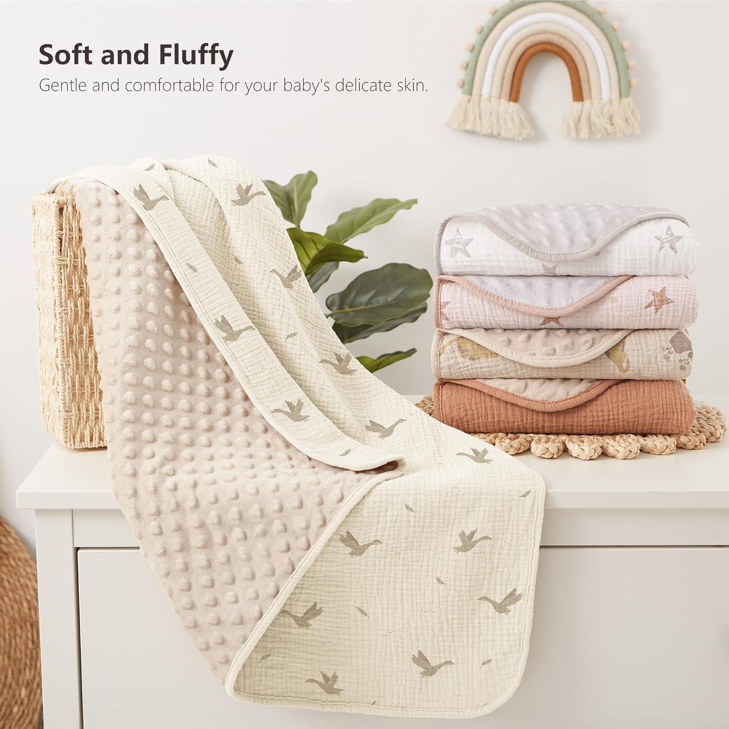 image:imageSusurration Baby Blanket for Unisex Boys Girls Soft Nursery Minky Blanket with Muslin Cotton Front and Dotted Fleece Back Receiving Blanket for Baby Newborn Infant 30x40inch DinosaurSwan