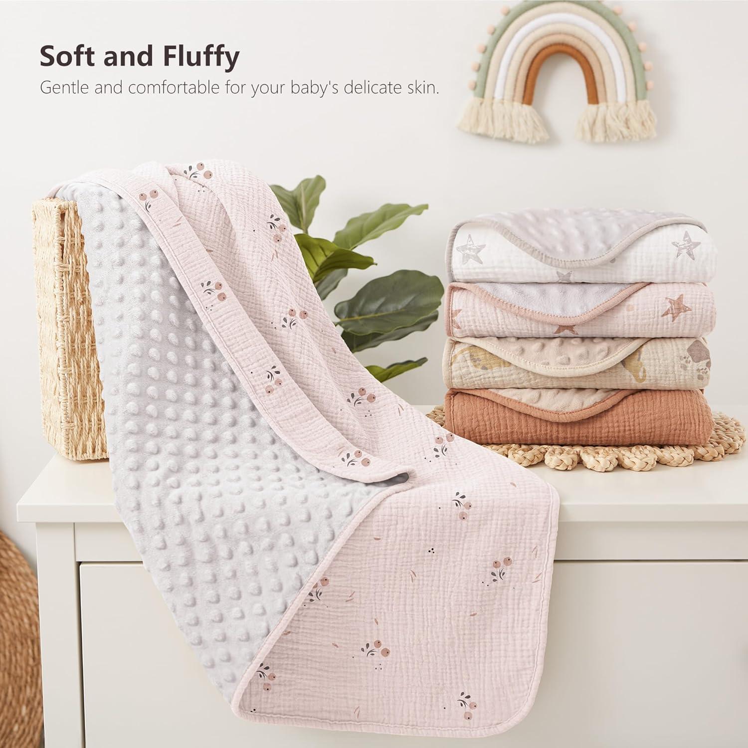 image:imageSusurration Baby Blanket for Unisex Boys Girls Soft Nursery Minky Blanket with Muslin Cotton Front and Dotted Fleece Back Receiving Blanket for Baby Newborn Infant 30x40inch DinosaurOrange Blossom