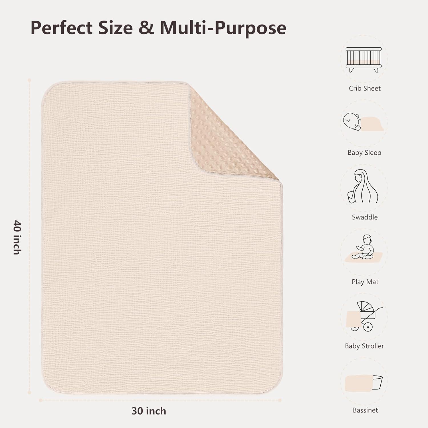image:imageSusurration Baby Blanket for Unisex Boys Girls Soft Nursery Minky Blanket with Muslin Cotton Front and Dotted Fleece Back Receiving Blanket for Baby Newborn Infant 30x40inch DinosaurCream