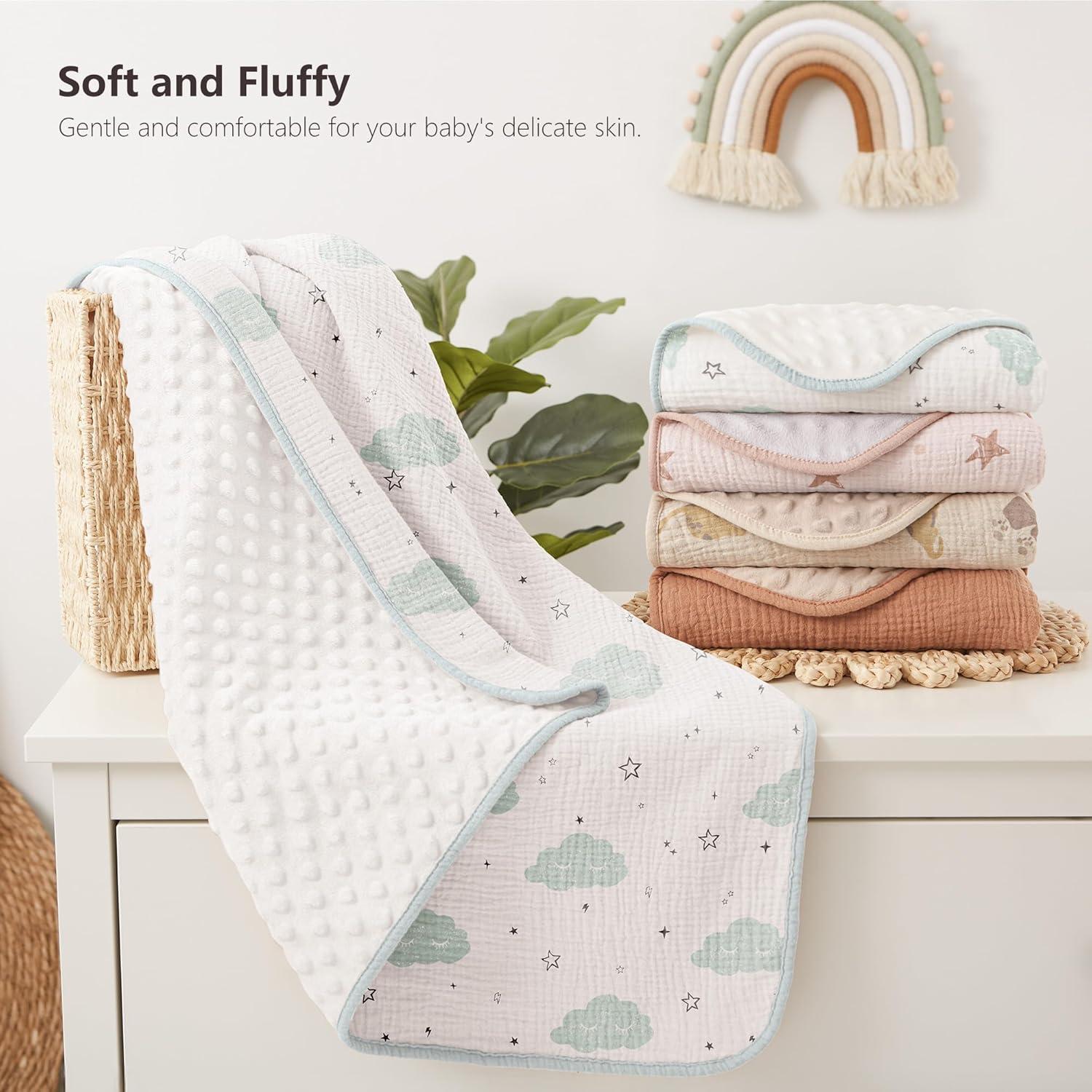 image:imageSusurration Baby Blanket for Unisex Boys Girls Soft Nursery Minky Blanket with Muslin Cotton Front and Dotted Fleece Back Receiving Blanket for Baby Newborn Infant 30x40inch DinosaurCloud