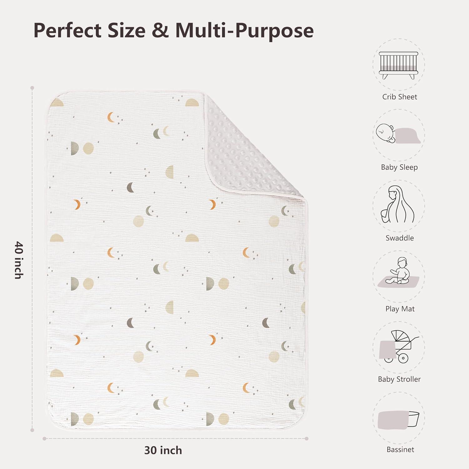 image:imageSusurration Baby Blanket for Unisex Boys Girls Soft Nursery Minky Blanket with Muslin Cotton Front and Dotted Fleece Back Receiving Blanket for Baby Newborn Infant 30x40inch DinosaurGray Moon