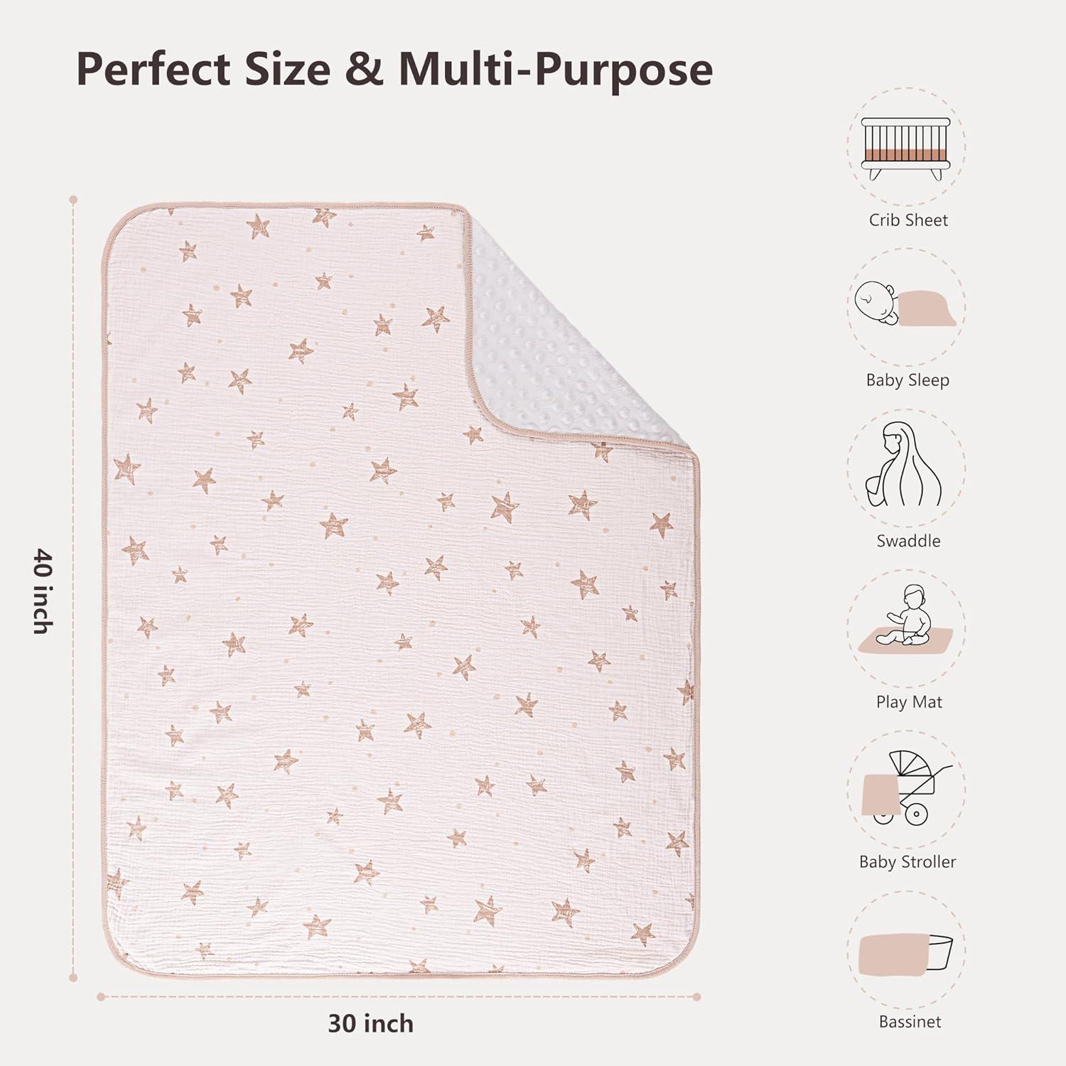 image:imageSusurration Baby Blanket for Unisex Boys Girls Soft Nursery Minky Blanket with Muslin Cotton Front and Dotted Fleece Back Receiving Blanket for Baby Newborn Infant 30x40inch Dinosaur2 Pack Pink Star