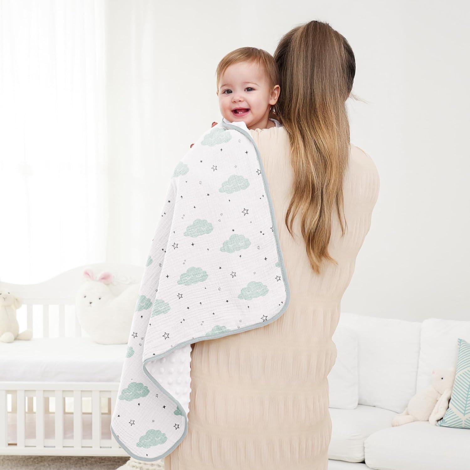 image:imageSusurration Baby Blanket for Unisex Boys Girls Soft Nursery Minky Blanket with Muslin Cotton Front and Dotted Fleece Back Receiving Blanket for Baby Newborn Infant 30x40inch DinosaurCloud