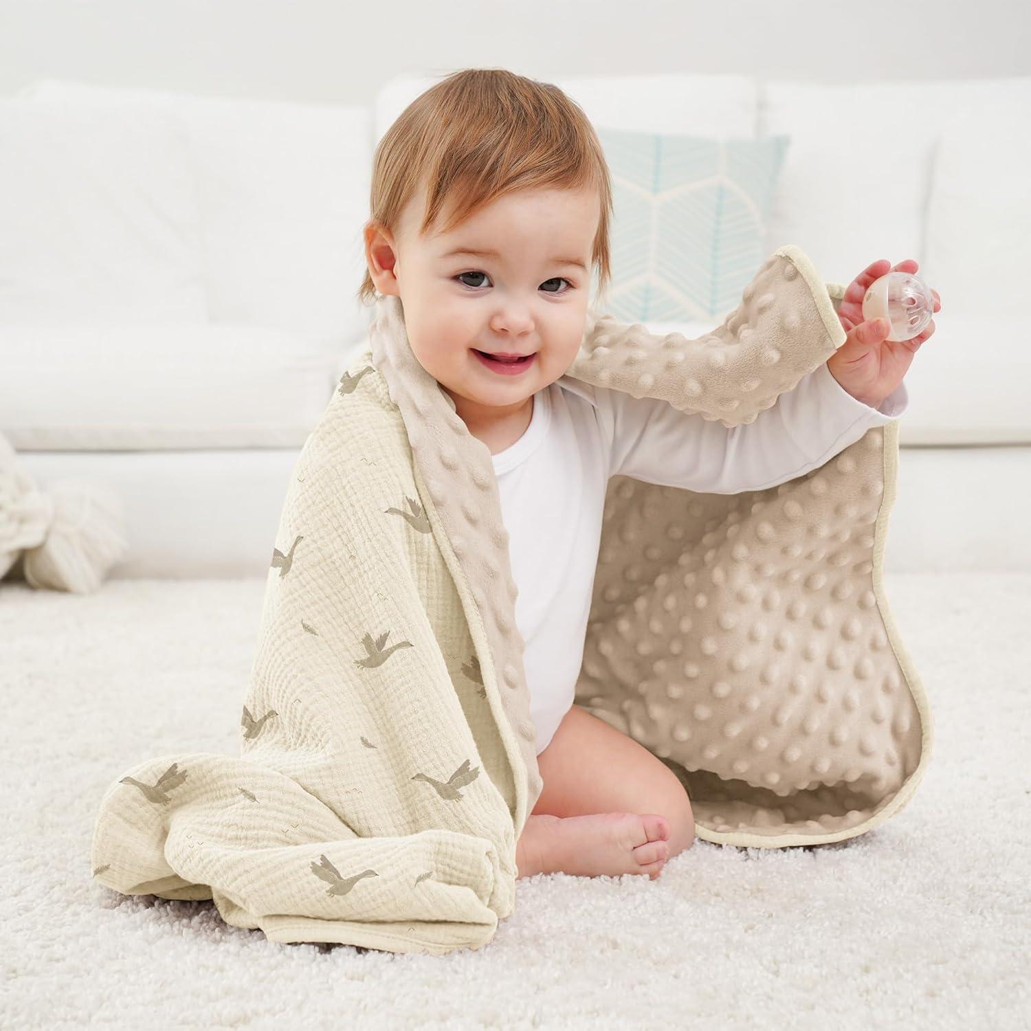 image:imageSusurration Baby Blanket for Unisex Boys Girls Soft Nursery Minky Blanket with Muslin Cotton Front and Dotted Fleece Back Receiving Blanket for Baby Newborn Infant 30x40inch DinosaurSwan