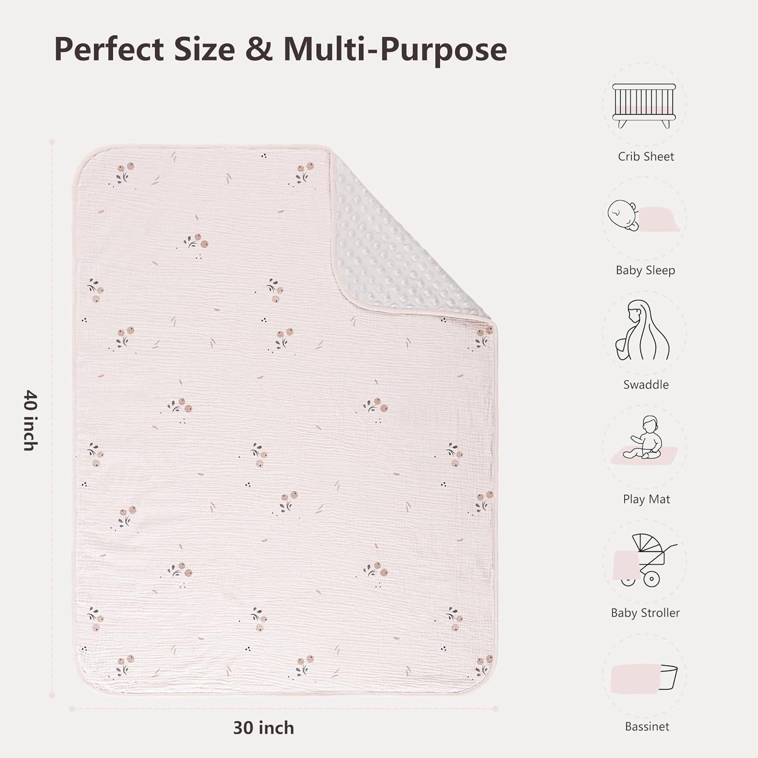 image:imageSusurration Baby Blanket for Unisex Boys Girls Soft Nursery Minky Blanket with Muslin Cotton Front and Dotted Fleece Back Receiving Blanket for Baby Newborn Infant 30x40inch DinosaurOrange Blossom