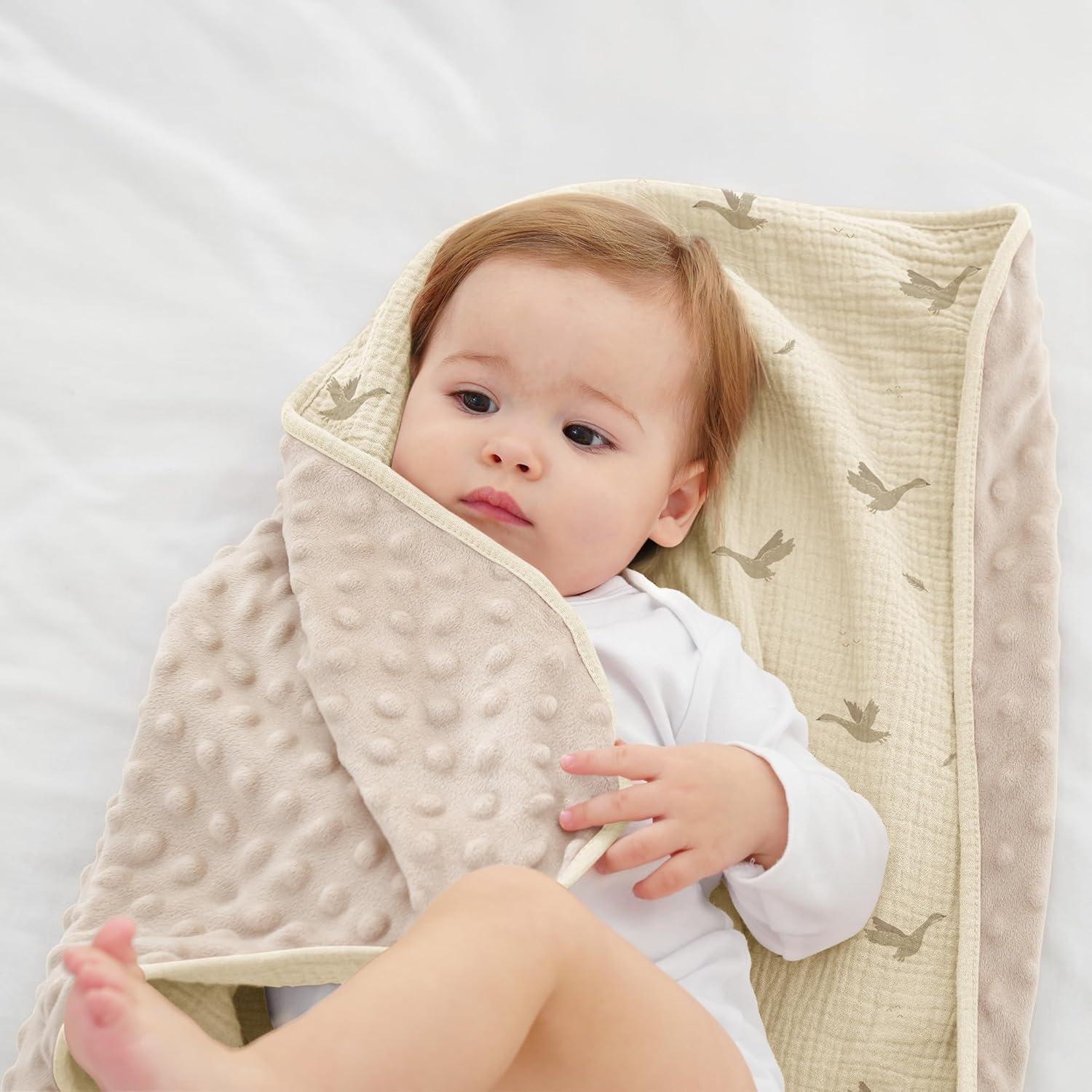 image:imageSusurration Baby Blanket for Unisex Boys Girls Soft Nursery Minky Blanket with Muslin Cotton Front and Dotted Fleece Back Receiving Blanket for Baby Newborn Infant 30x40inch DinosaurSwan