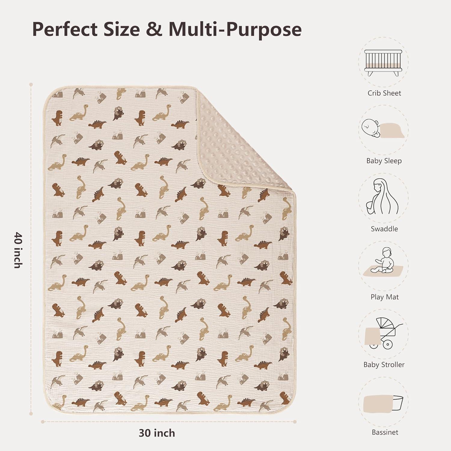 image:imageSusurration Baby Blanket for Unisex Boys Girls Soft Nursery Minky Blanket with Muslin Cotton Front and Dotted Fleece Back Receiving Blanket for Baby Newborn Infant 30x40inch Dinosaur2 Pack Dinosaur