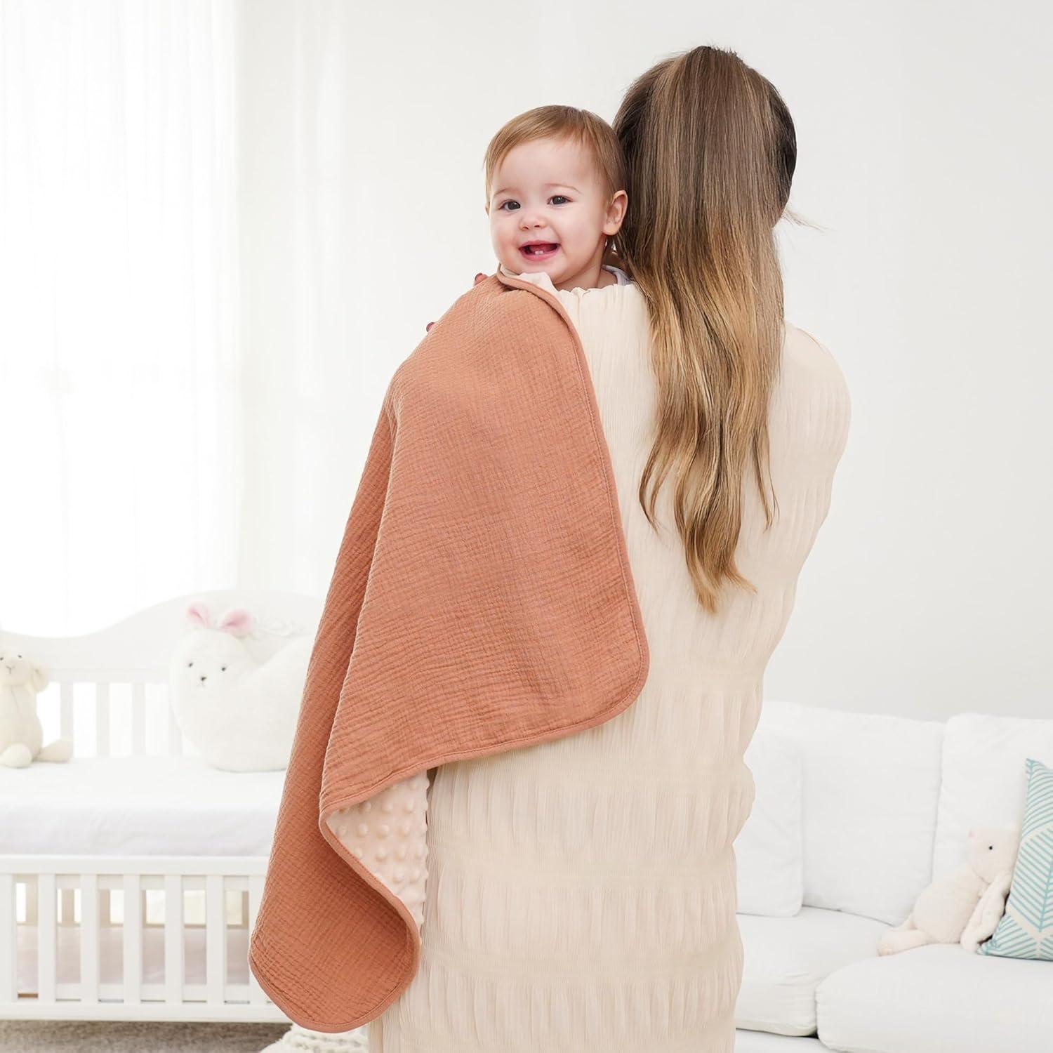 image:imageSusurration Baby Blanket for Unisex Boys Girls Soft Nursery Minky Blanket with Muslin Cotton Front and Dotted Fleece Back Receiving Blanket for Baby Newborn Infant 30x40inch Dinosaur2 Pack Sun