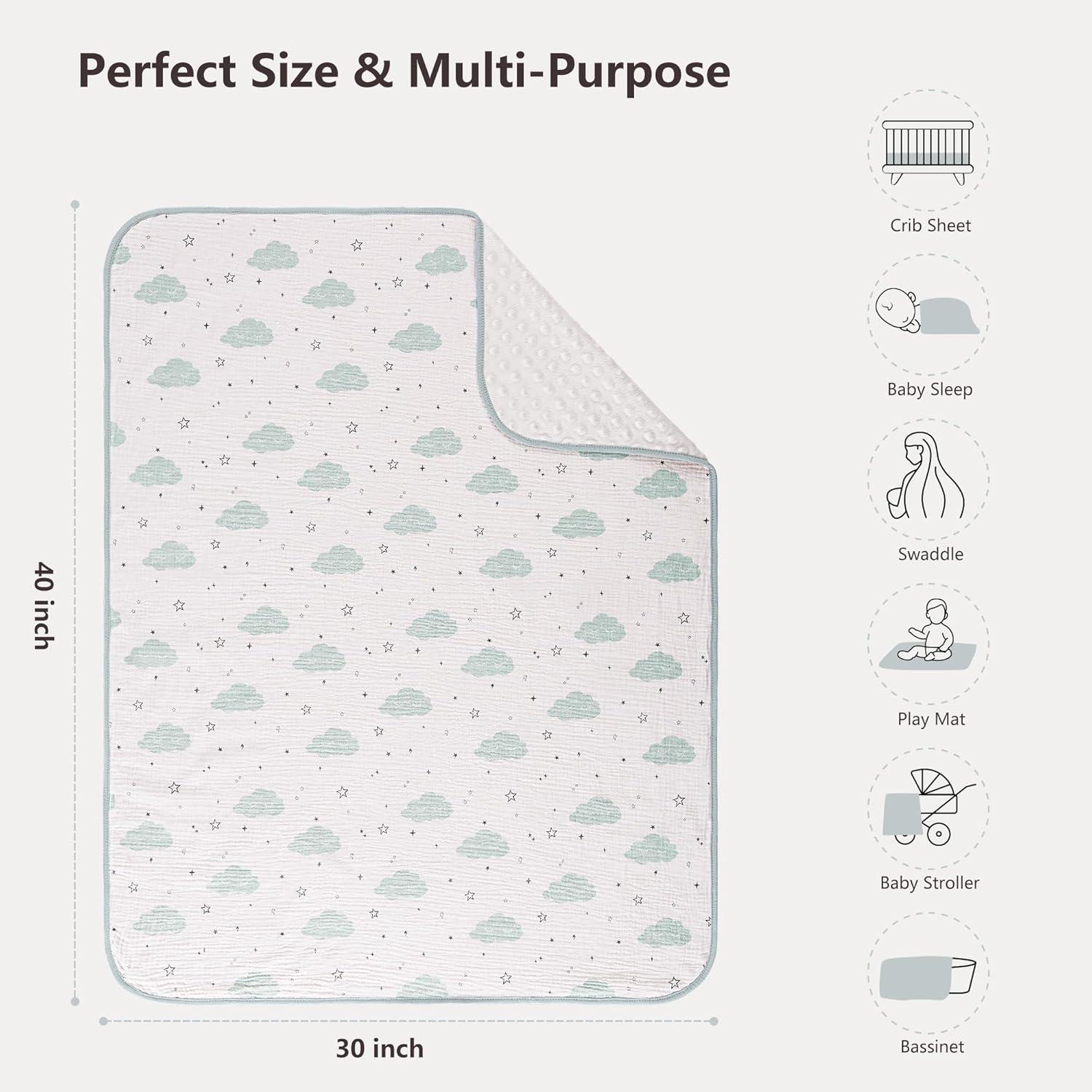 image:imageSusurration Baby Blanket for Unisex Boys Girls Soft Nursery Minky Blanket with Muslin Cotton Front and Dotted Fleece Back Receiving Blanket for Baby Newborn Infant 30x40inch DinosaurCloud