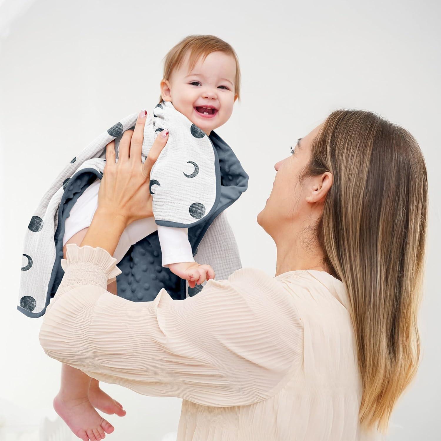image:imageSusurration Baby Blanket for Unisex Boys Girls Soft Nursery Minky Blanket with Muslin Cotton Front and Dotted Fleece Back Receiving Blanket for Baby Newborn Infant 30x40inch DinosaurBluemoon