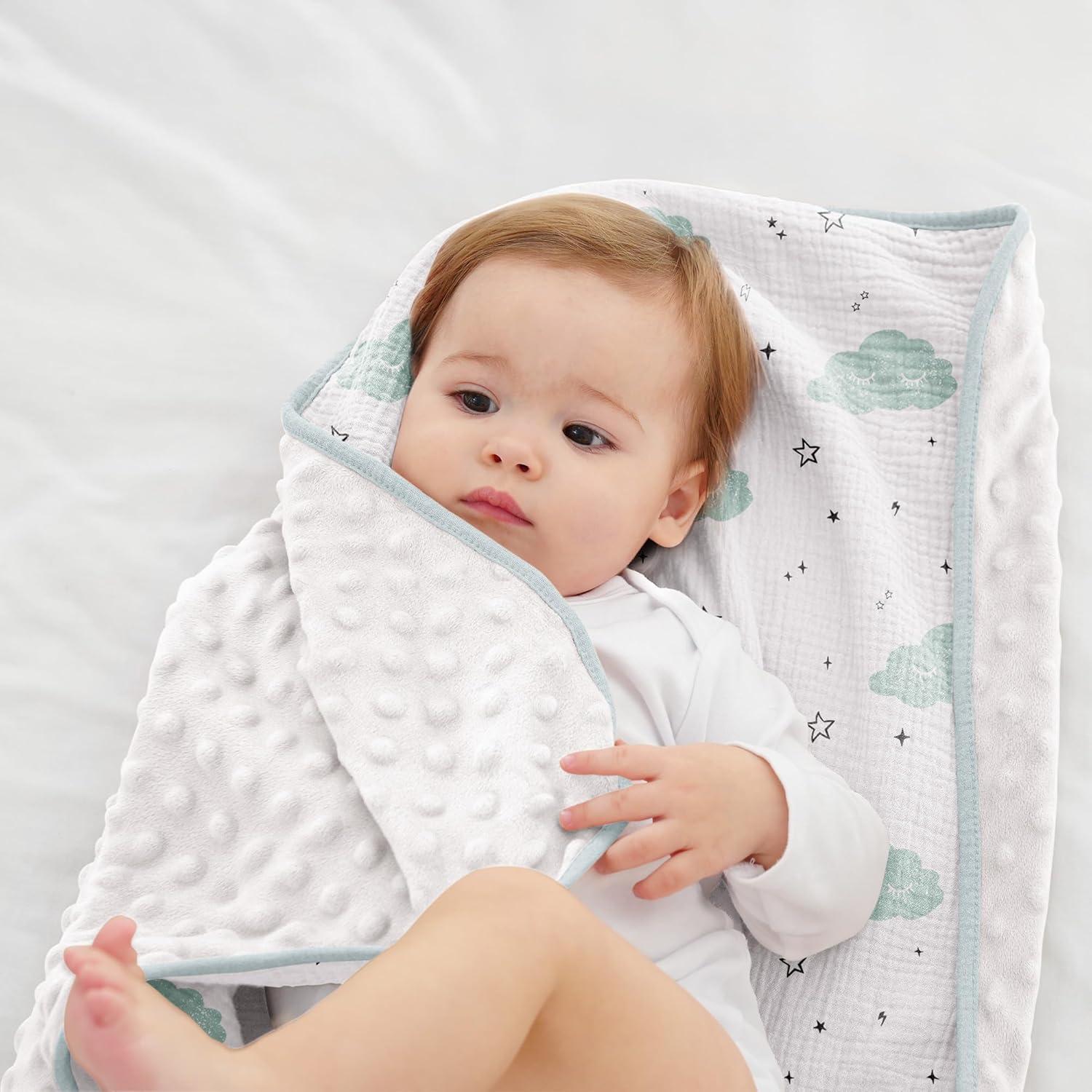 image:imageSusurration Baby Blanket for Unisex Boys Girls Soft Nursery Minky Blanket with Muslin Cotton Front and Dotted Fleece Back Receiving Blanket for Baby Newborn Infant 30x40inch DinosaurCloud