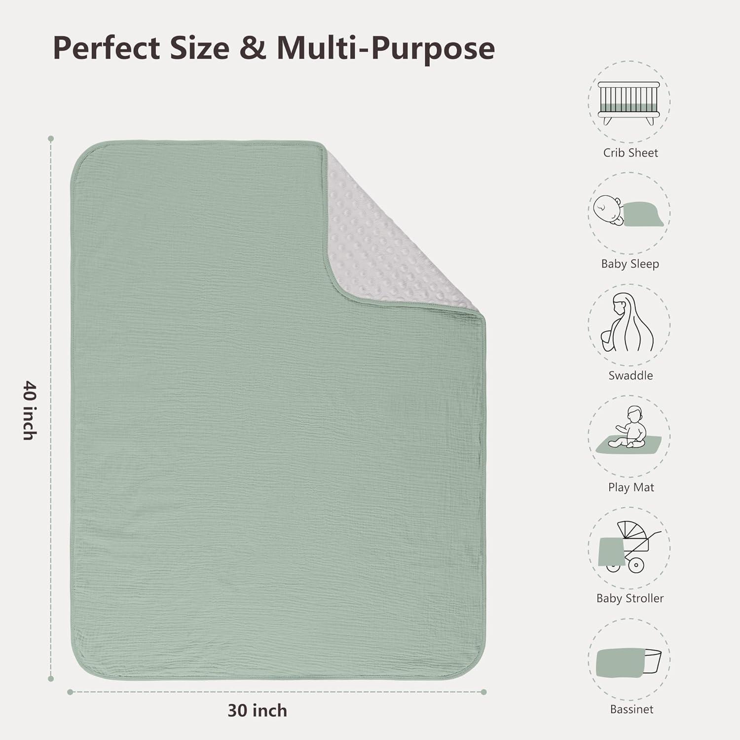 image:imageSusurration Baby Blanket for Unisex Boys Girls Soft Nursery Minky Blanket with Muslin Cotton Front and Dotted Fleece Back Receiving Blanket for Baby Newborn Infant 30x40inch Dinosaur2 Pack Green