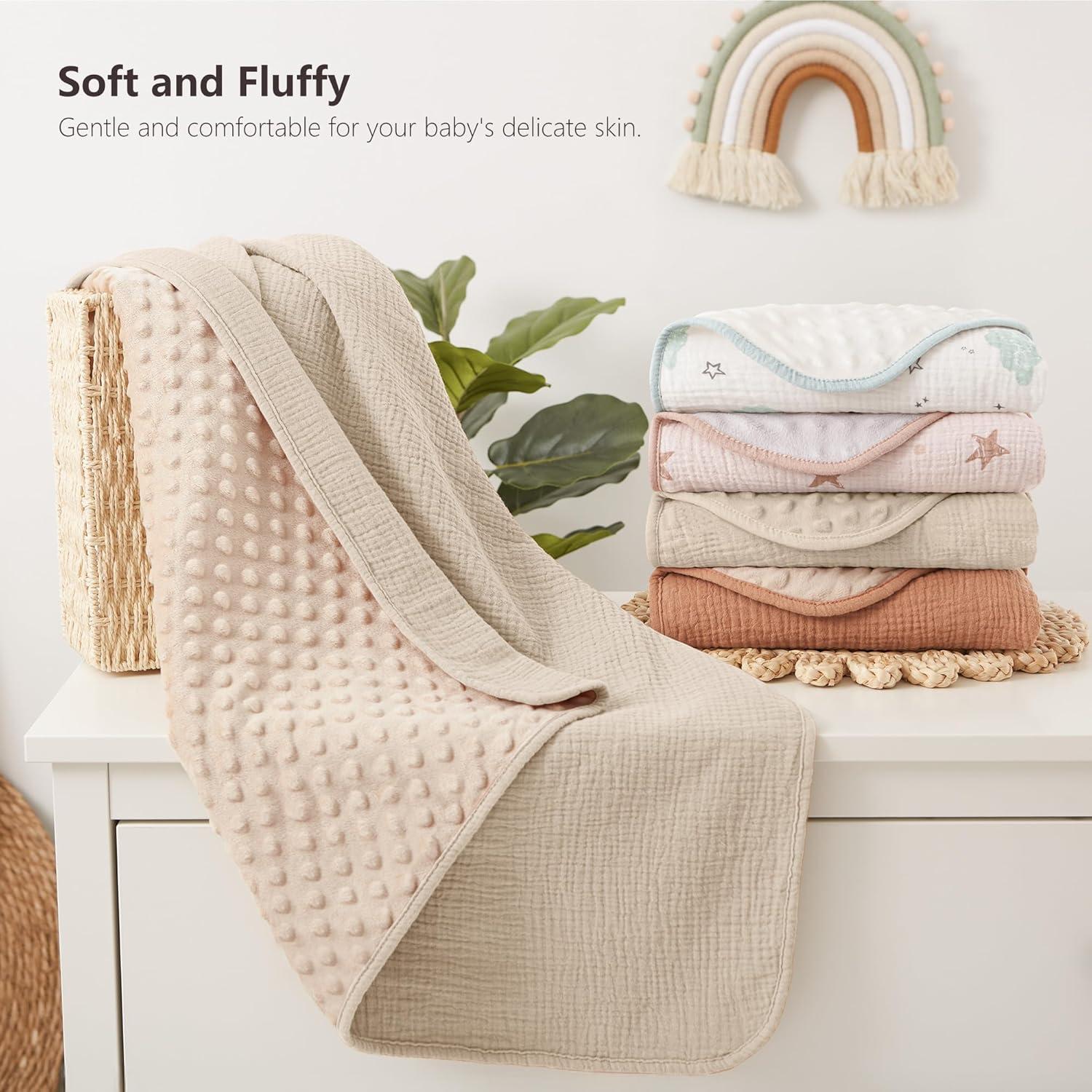 image:imageSusurration Baby Blanket for Unisex Boys Girls Soft Nursery Minky Blanket with Muslin Cotton Front and Dotted Fleece Back Receiving Blanket for Baby Newborn Infant 30x40inch DinosaurCream