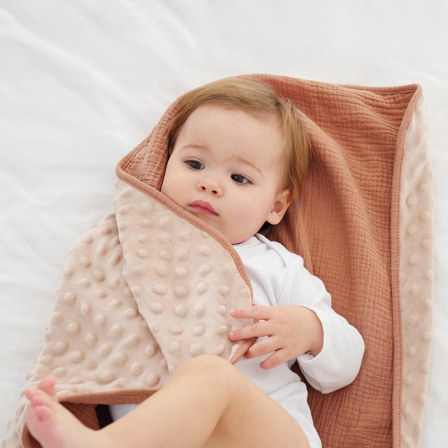 image:imageSusurration Baby Blanket for Unisex Boys Girls Soft Nursery Minky Blanket with Muslin Cotton Front and Dotted Fleece Back Receiving Blanket for Baby Newborn Infant 30x40inch Dinosaur2 Pack Sun
