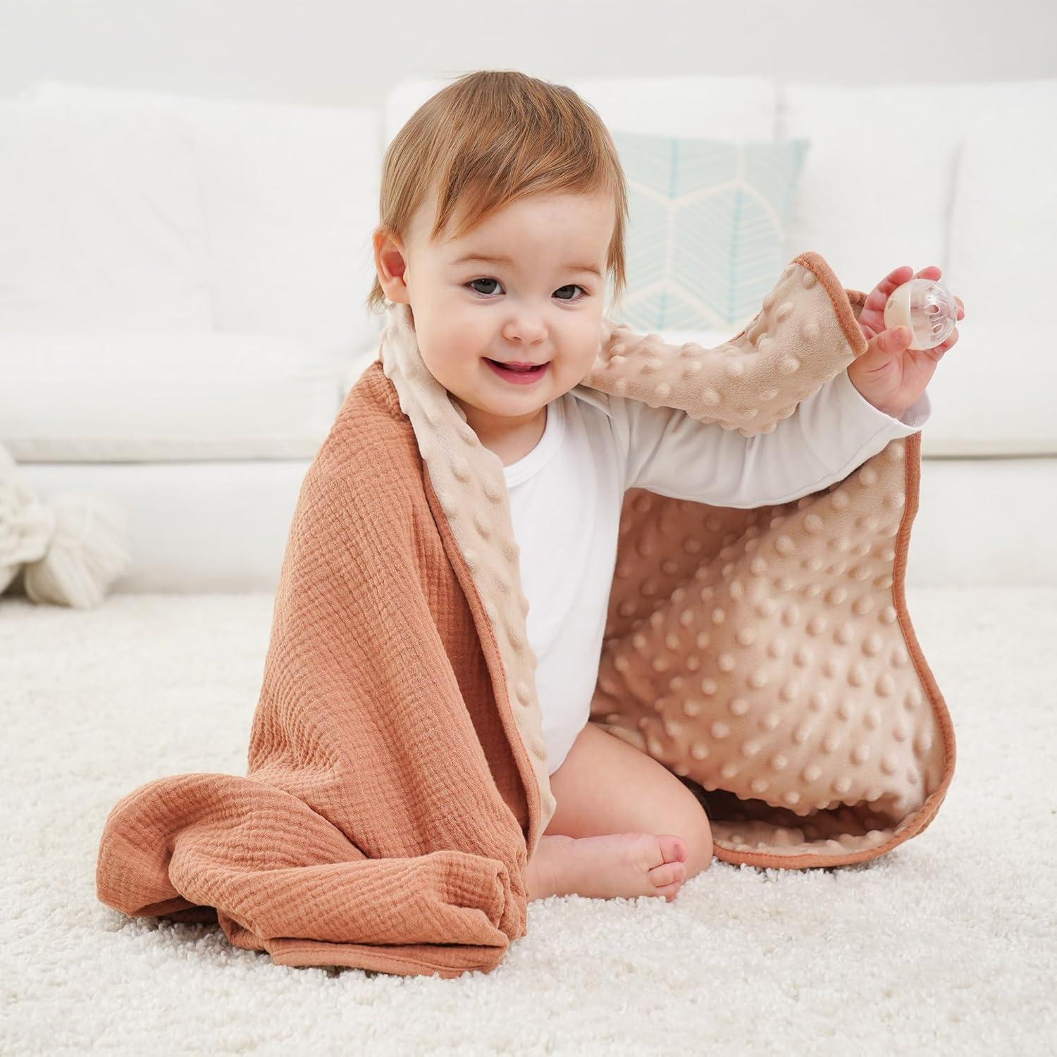 image:imageSusurration Baby Blanket for Unisex Boys Girls Soft Nursery Minky Blanket with Muslin Cotton Front and Dotted Fleece Back Receiving Blanket for Baby Newborn Infant 30x40inch Dinosaur2 Pack Sun