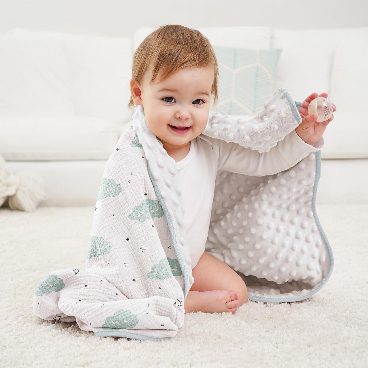 image:imageSusurration Baby Blanket for Unisex Boys Girls Soft Nursery Minky Blanket with Muslin Cotton Front and Dotted Fleece Back Receiving Blanket for Baby Newborn Infant 30x40inch DinosaurCloud