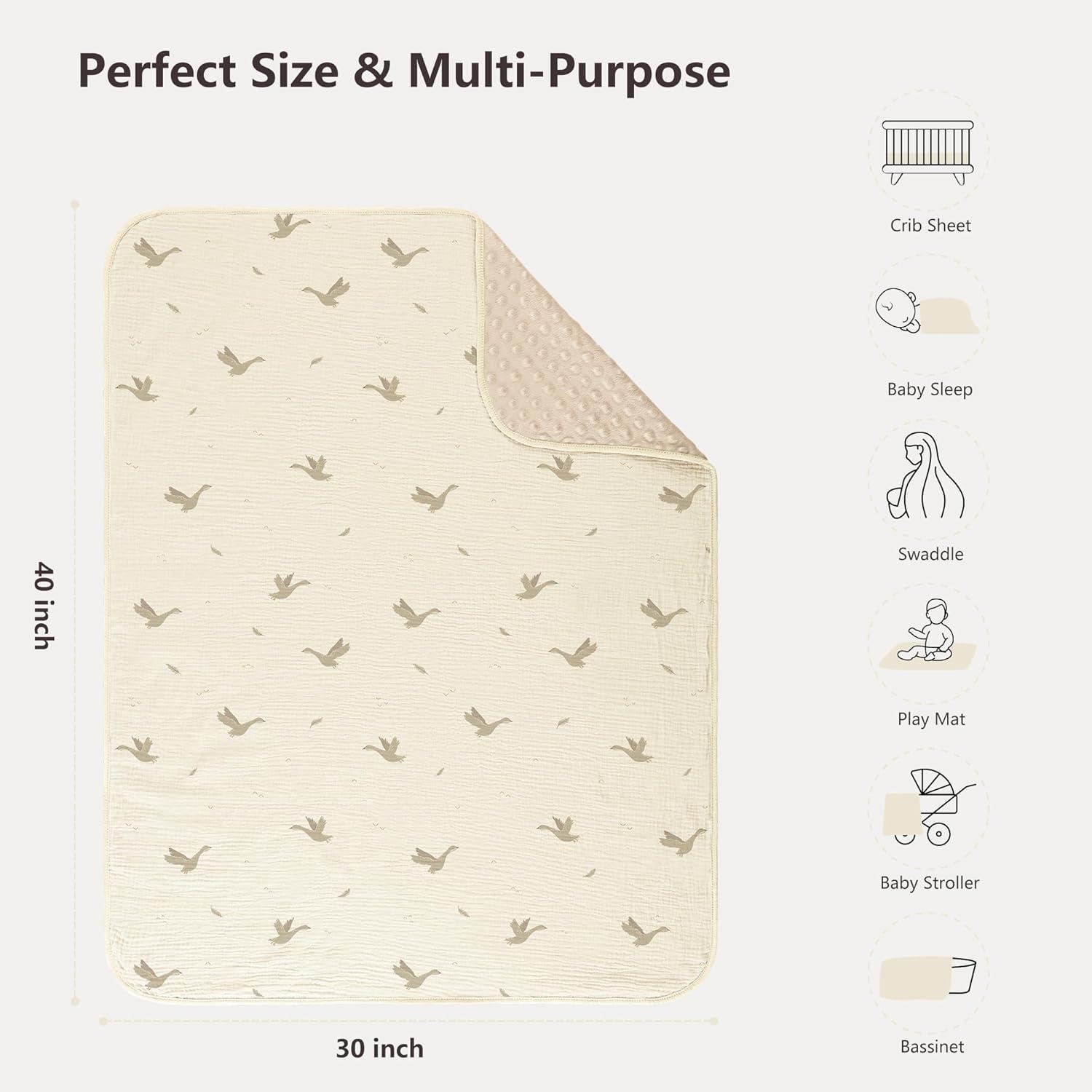 image:imageSusurration Baby Blanket for Unisex Boys Girls Soft Nursery Minky Blanket with Muslin Cotton Front and Dotted Fleece Back Receiving Blanket for Baby Newborn Infant 30x40inch DinosaurSwan