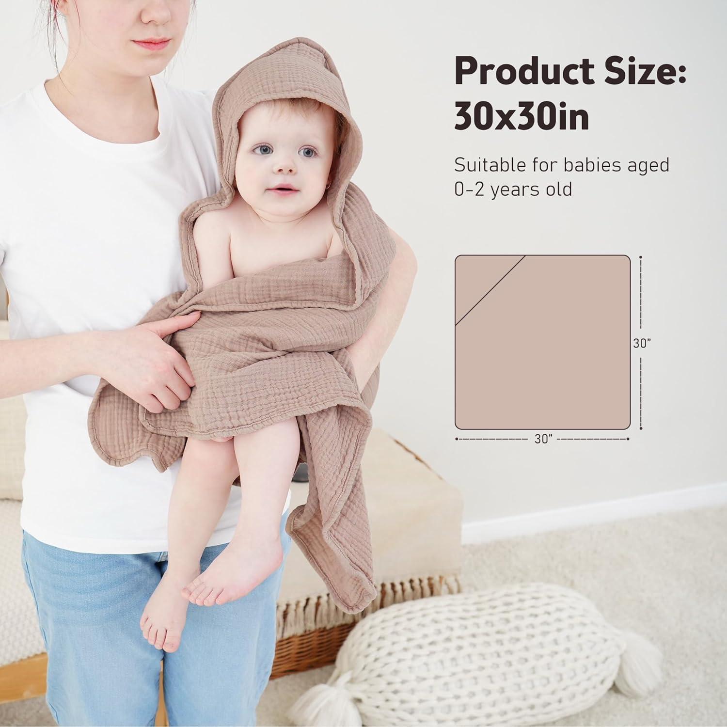 image:imageSusurration Hooded Baby Towels for Newborn 2 Pack 100 Muslin Cotton Towel for BabiesHighly Absorbent and Newborn Essential 30x30 Inch BeigeampSandCreamsand