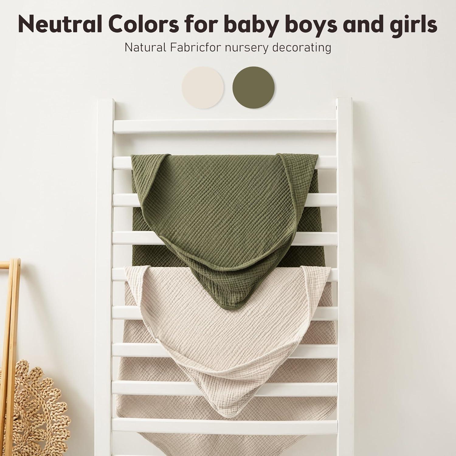 image:imageSusurration Hooded Baby Towels for Newborn 2 Pack 100 Muslin Cotton Towel for BabiesHighly Absorbent and Newborn Essential 30x30 Inch BeigeampSandCreamdark Green
