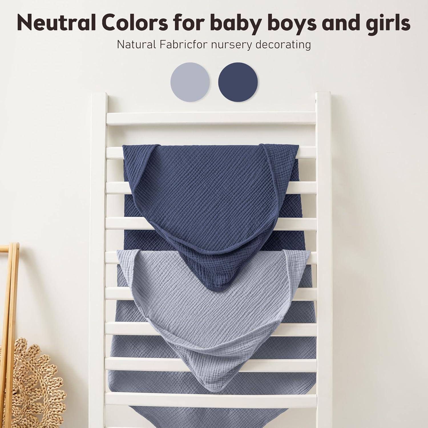 image:imageSusurration Hooded Baby Towels for Newborn 2 Pack 100 Muslin Cotton Towel for BabiesHighly Absorbent and Newborn Essential 30x30 Inch BeigeampSandGrayblue