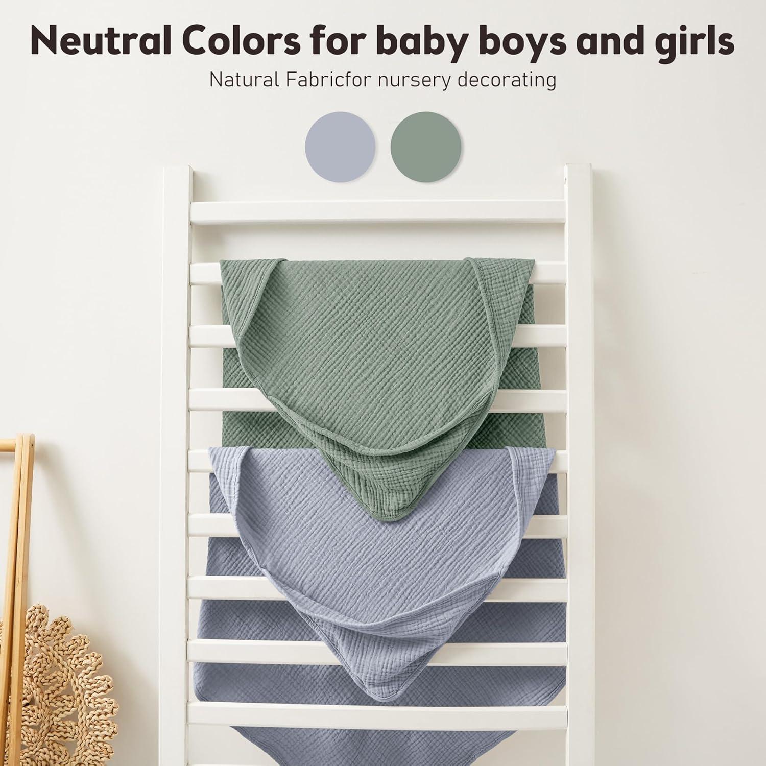 image:imageSusurration Hooded Baby Towels for Newborn 2 Pack 100 Muslin Cotton Towel for BabiesHighly Absorbent and Newborn Essential 30x30 Inch BeigeampSandGraygreen