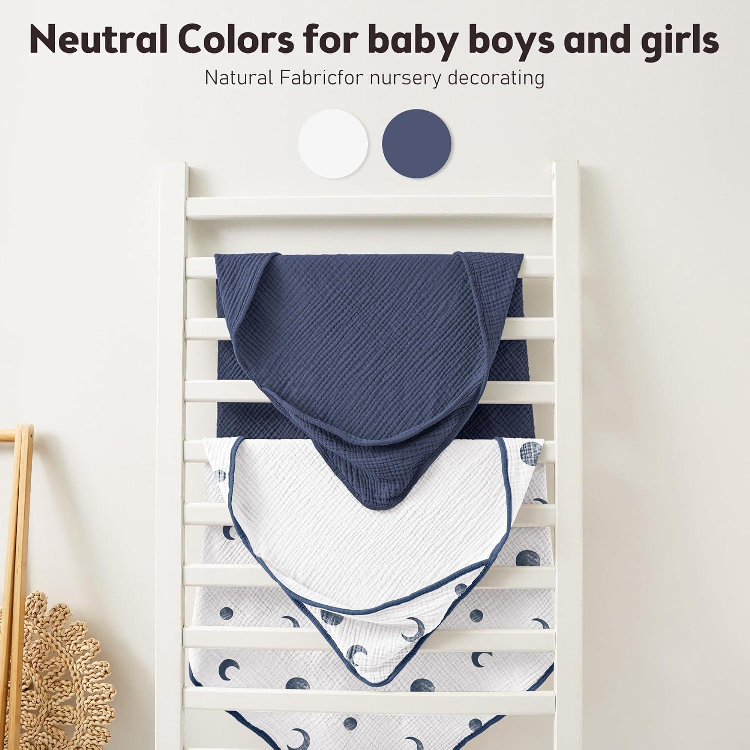 image:imageSusurration Hooded Baby Towels for Newborn 2 Pack 100 Muslin Cotton Towel for BabiesHighly Absorbent and Newborn Essential 30x30 Inch BeigeampSandMoonroyal Blue