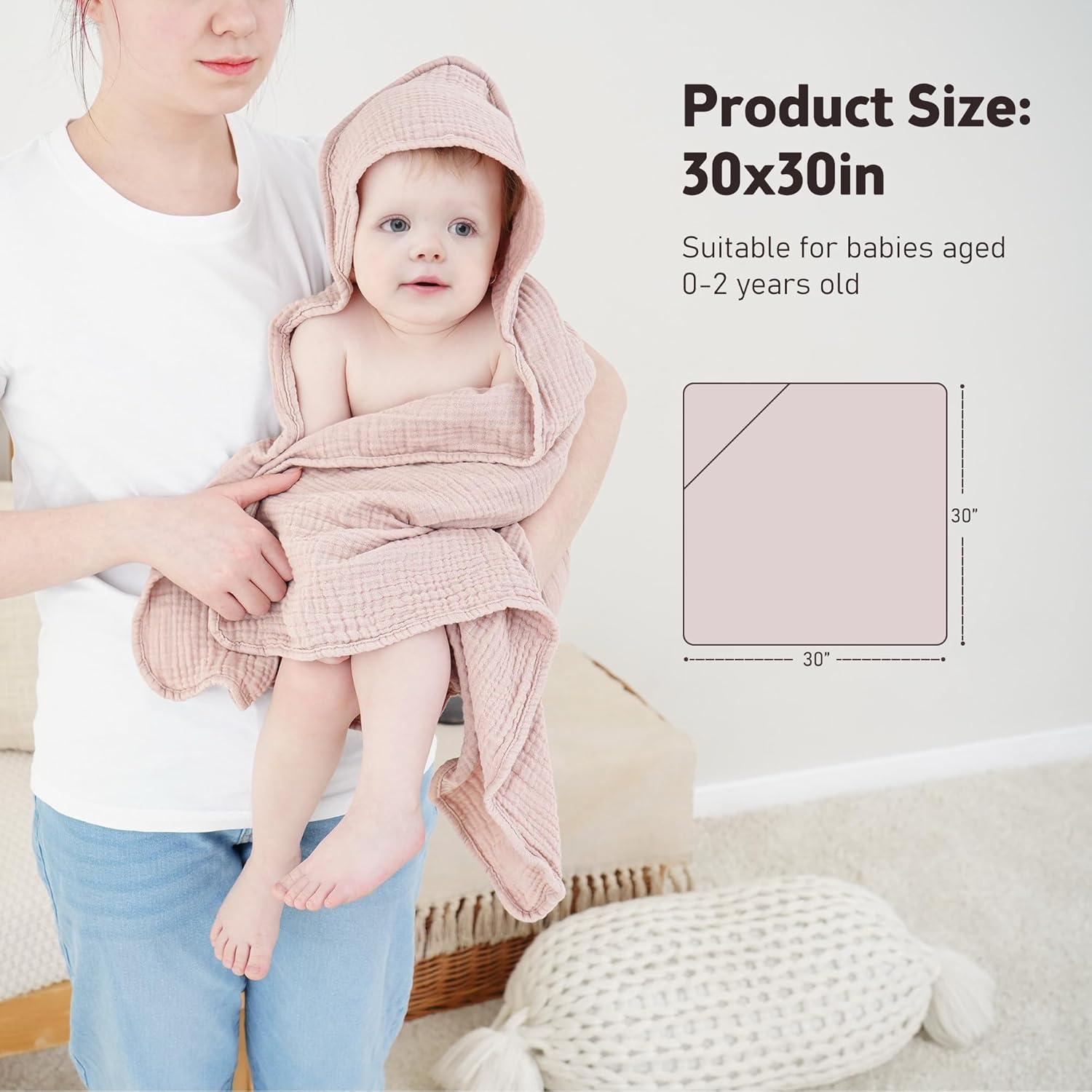 image:imageSusurration Hooded Baby Towels for Newborn 2 Pack 100 Muslin Cotton Towel for BabiesHighly Absorbent and Newborn Essential 30x30 Inch BeigeampSandPinkpurple