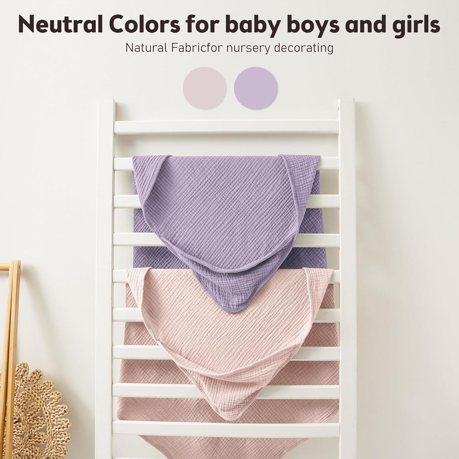 image:imageSusurration Hooded Baby Towels for Newborn 2 Pack 100 Muslin Cotton Towel for BabiesHighly Absorbent and Newborn Essential 30x30 Inch BeigeampSandPinkpurple