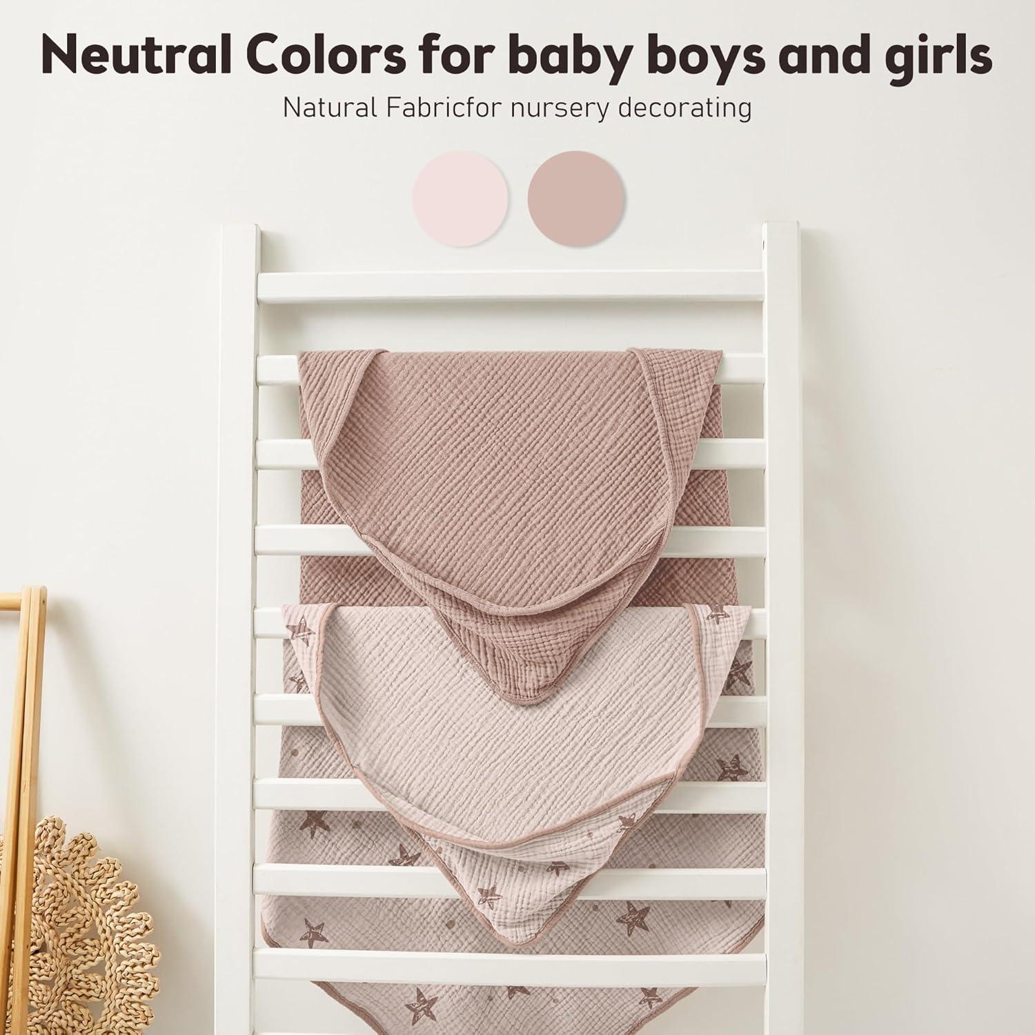 image:imageSusurration Hooded Baby Towels for Newborn 2 Pack 100 Muslin Cotton Towel for BabiesHighly Absorbent and Newborn Essential 30x30 Inch BeigeampSandPink Starsand