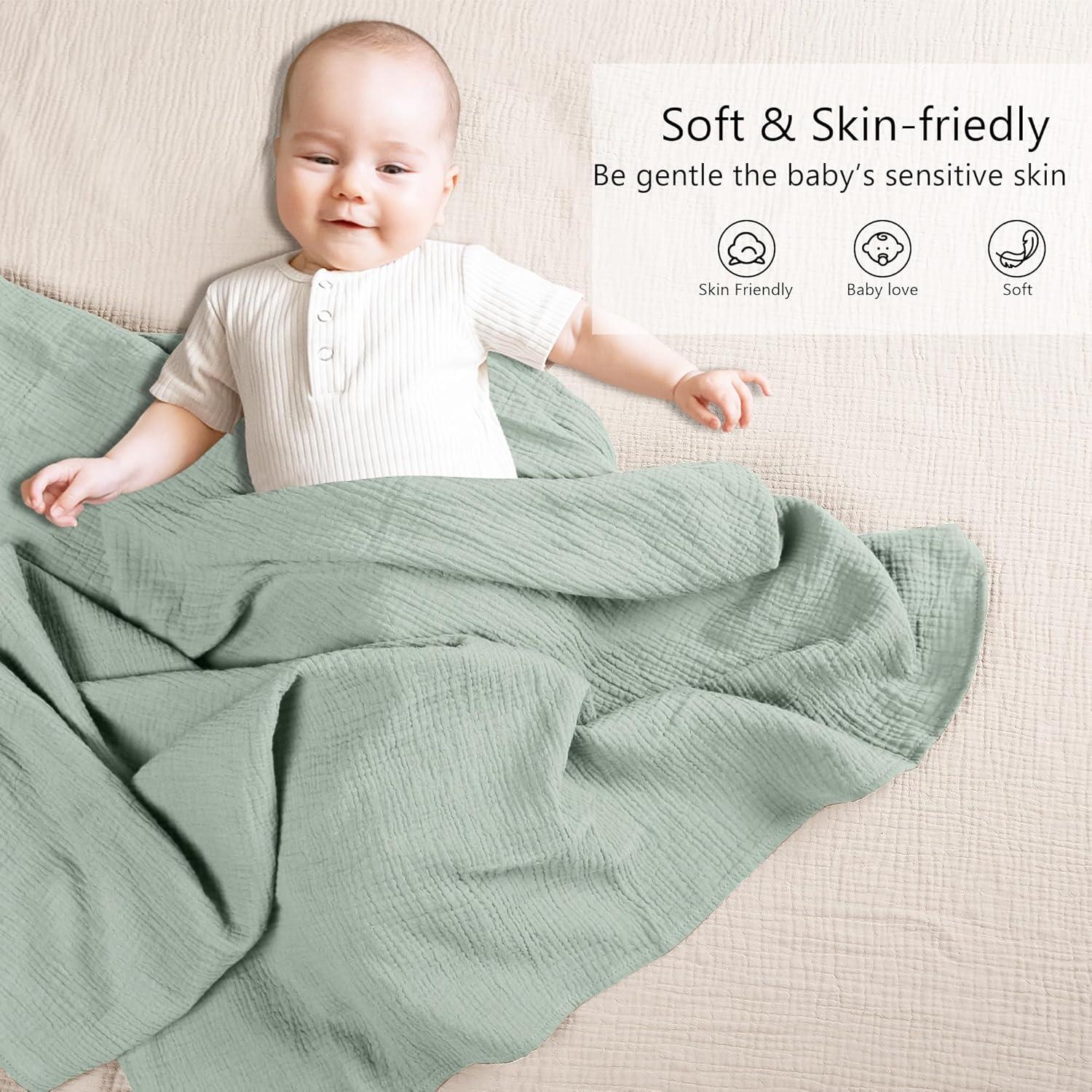 image:imageSusurration Muslin Receiving Blanket100 Cotton Swaddle Blankets for Newborn Soft Thin Swaddle for Unisex Newborn 38x40inch BlueBamboo