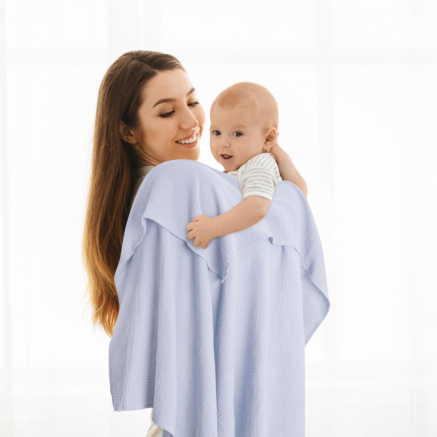 image:imageSusurration Muslin Receiving Blanket100 Cotton Swaddle Blankets for Newborn Soft Thin Swaddle for Unisex Newborn 38x40inch BlueBlue