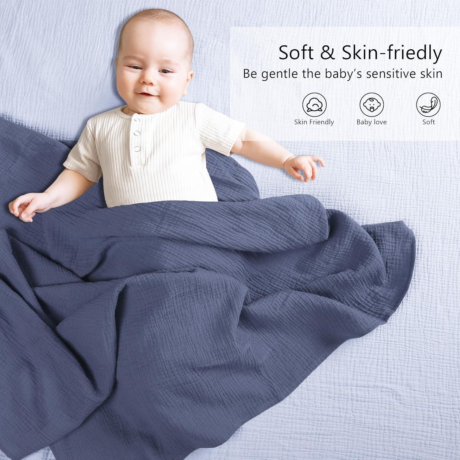 image:imageSusurration Muslin Receiving Blanket100 Cotton Swaddle Blankets for Newborn Soft Thin Swaddle for Unisex Newborn 38x40inch BlueBlue