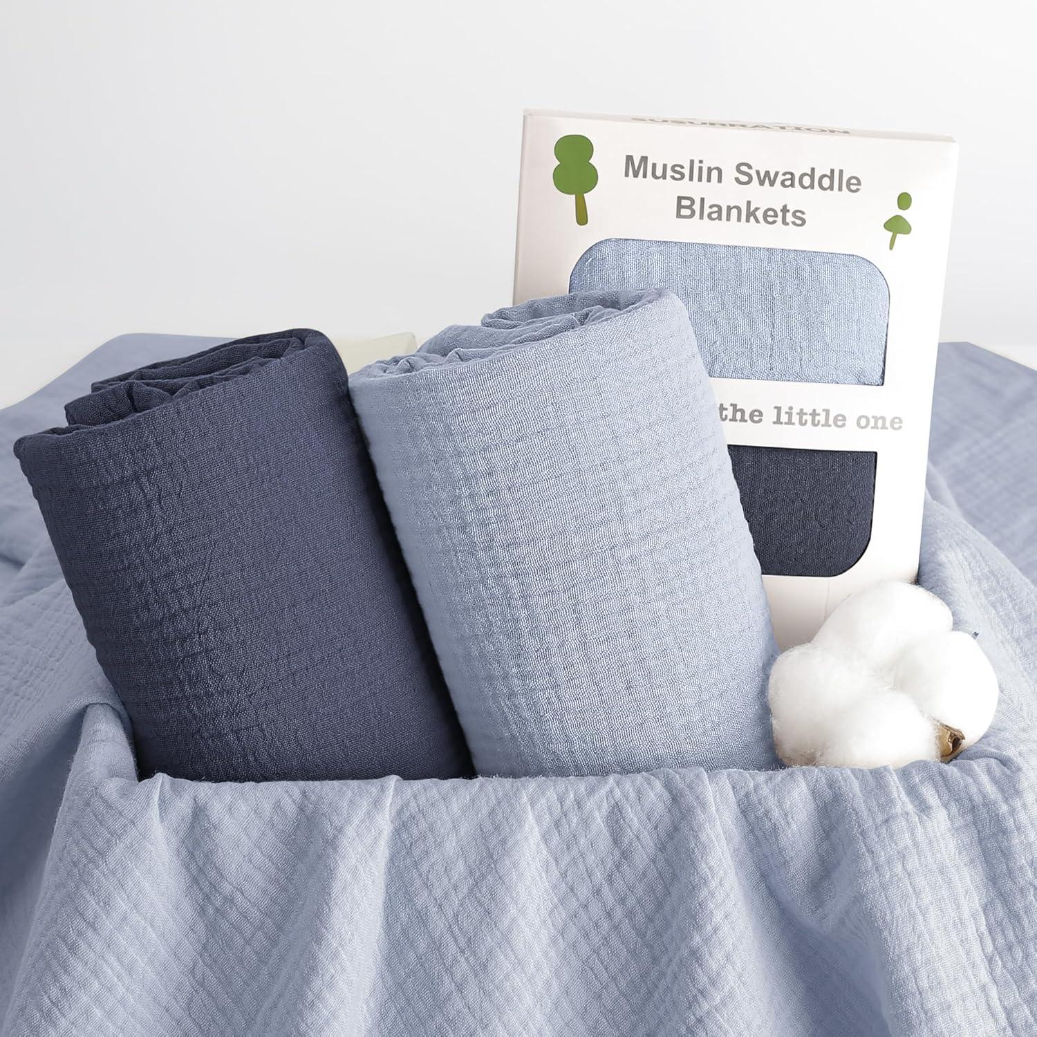 image:imageSusurration Muslin Receiving Blanket100 Cotton Swaddle Blankets for Newborn Soft Thin Swaddle for Unisex Newborn 38x40inch BlueBlue