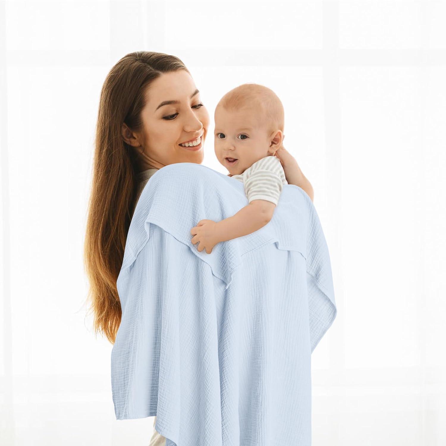 image:imageSusurration Muslin Receiving Blanket100 Cotton Swaddle Blankets for Newborn Soft Thin Swaddle for Unisex Newborn 38x40inch BlueBlue Checkered