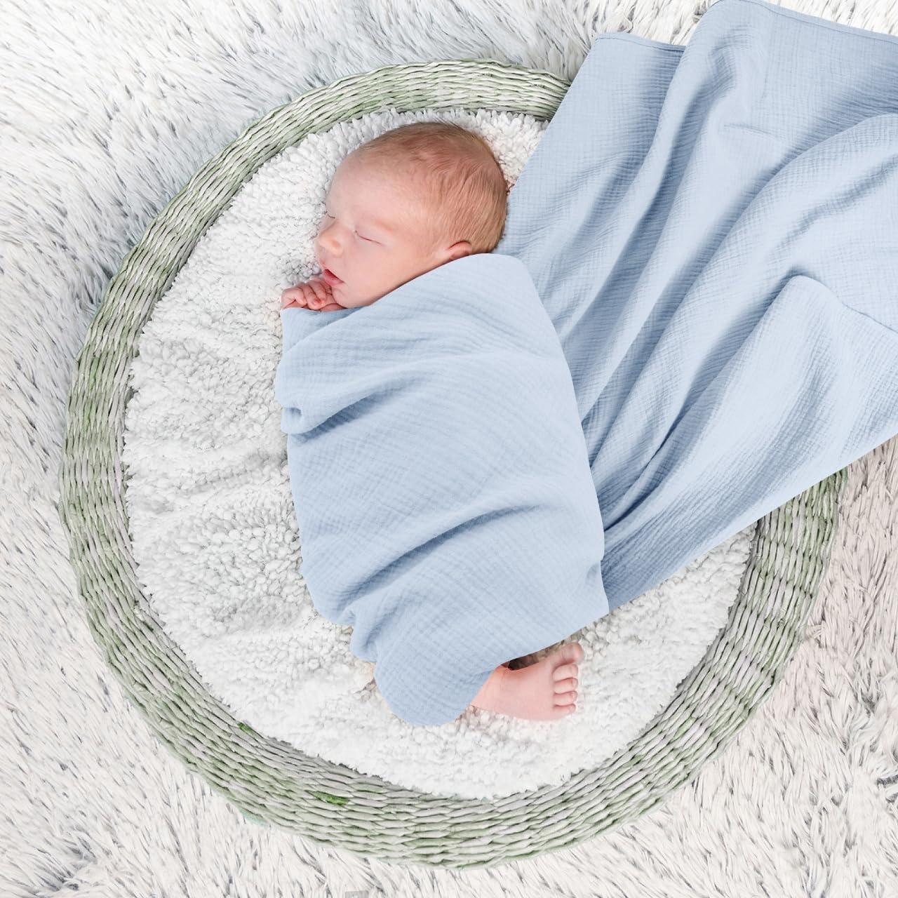 image:imageSusurration Muslin Receiving Blanket100 Cotton Swaddle Blankets for Newborn Soft Thin Swaddle for Unisex Newborn 38x40inch BlueBlue Checkered