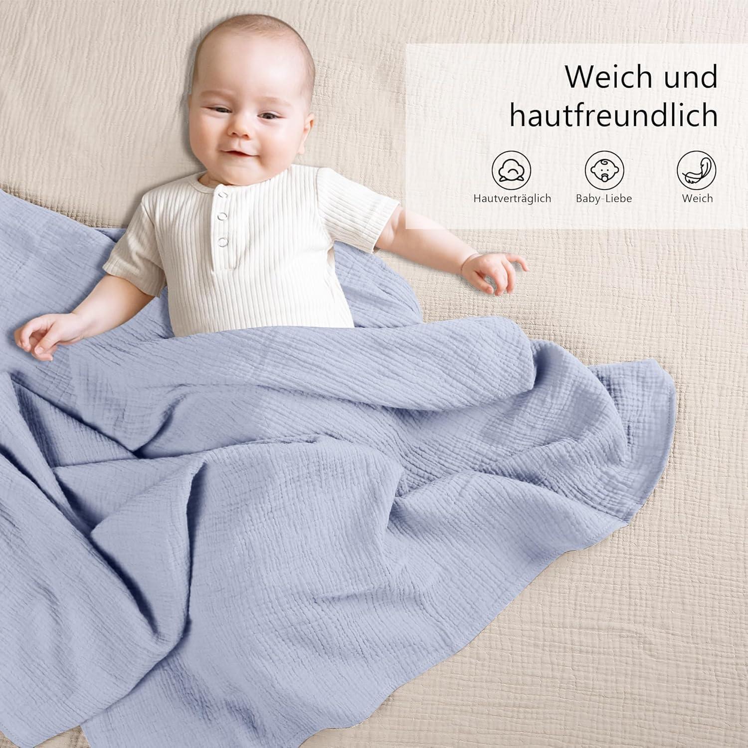 image:imageSusurration Muslin Receiving Blanket100 Cotton Swaddle Blankets for Newborn Soft Thin Swaddle for Unisex Newborn 38x40inch BlueBluegray
