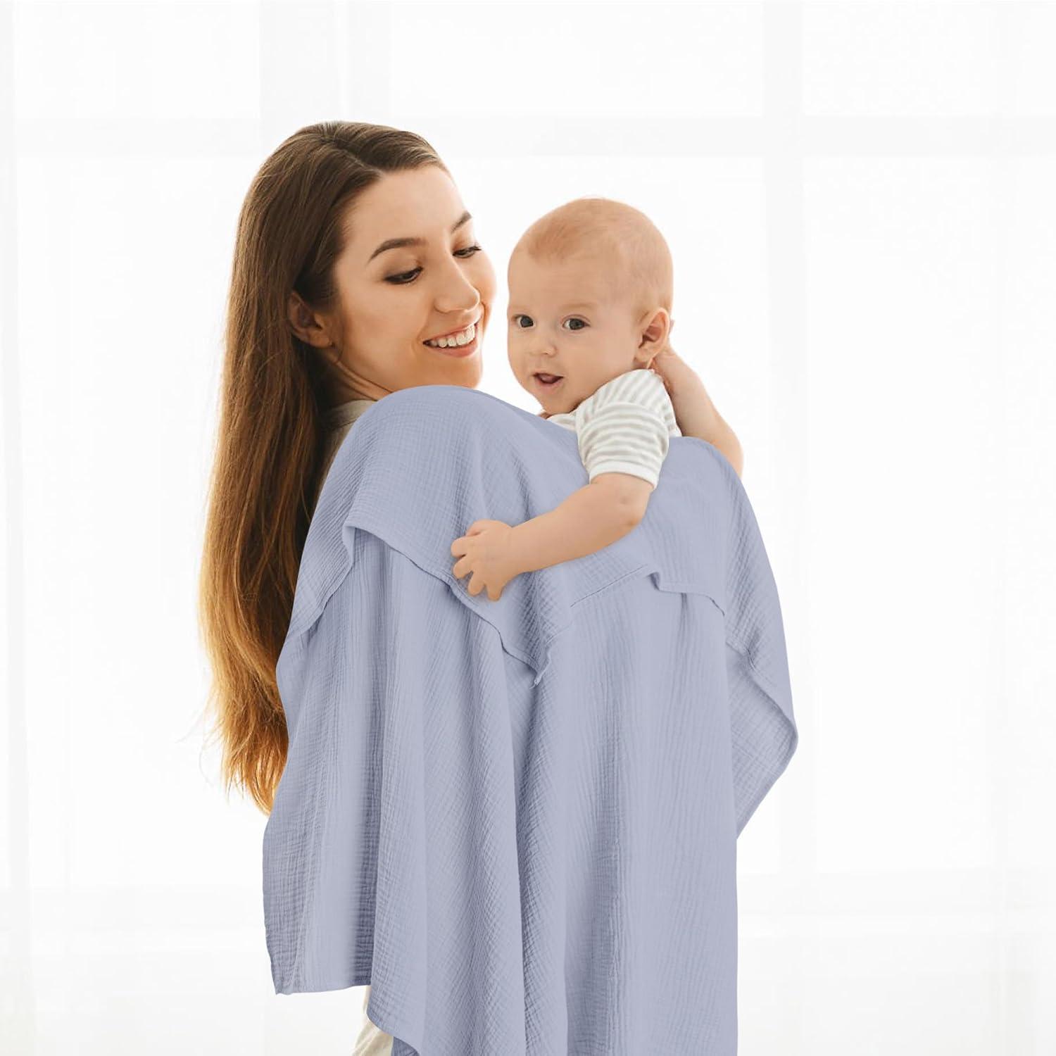 image:imageSusurration Muslin Receiving Blanket100 Cotton Swaddle Blankets for Newborn Soft Thin Swaddle for Unisex Newborn 38x40inch BlueBluegray