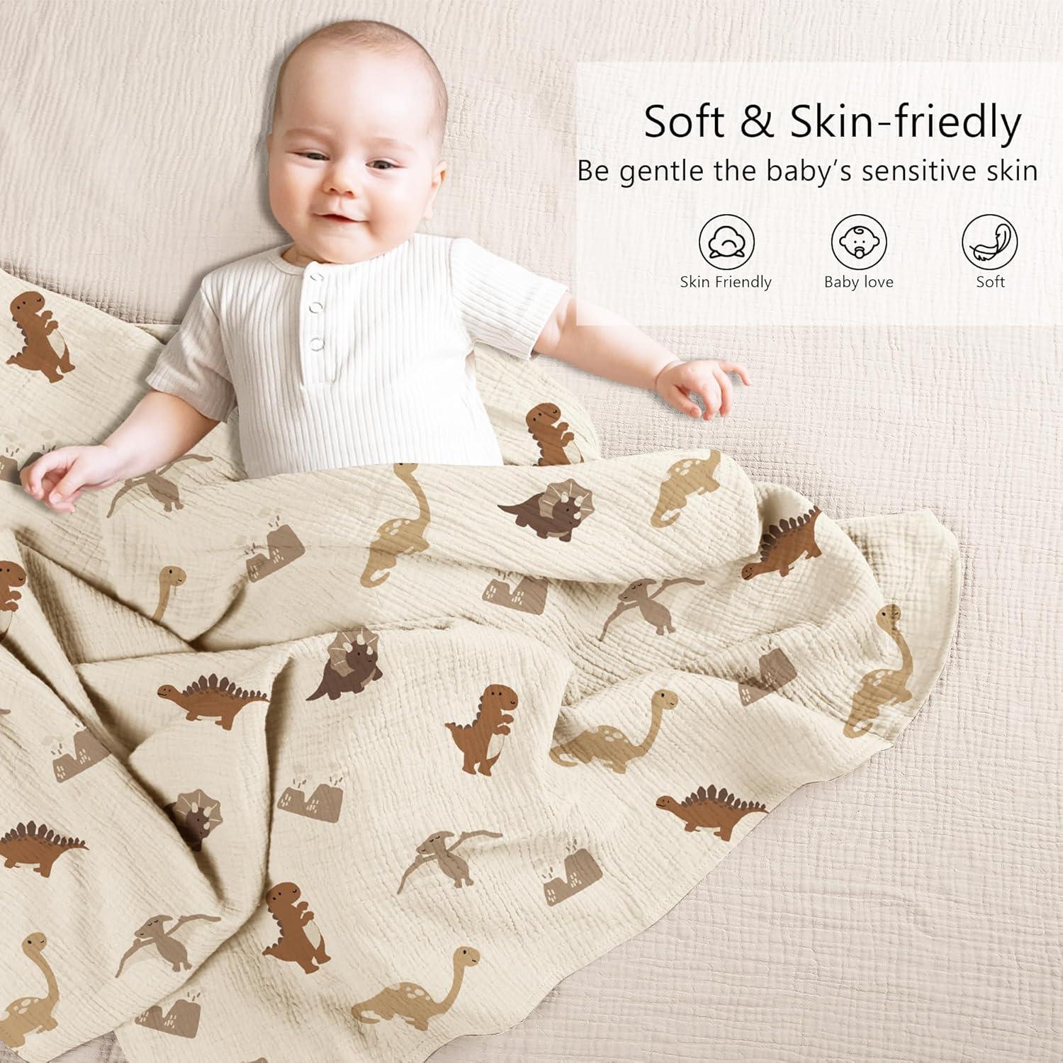 image:imageSusurration Muslin Receiving Blanket100 Cotton Swaddle Blankets for Newborn Soft Thin Swaddle for Unisex Newborn 38x40inch BlueDinosaurs