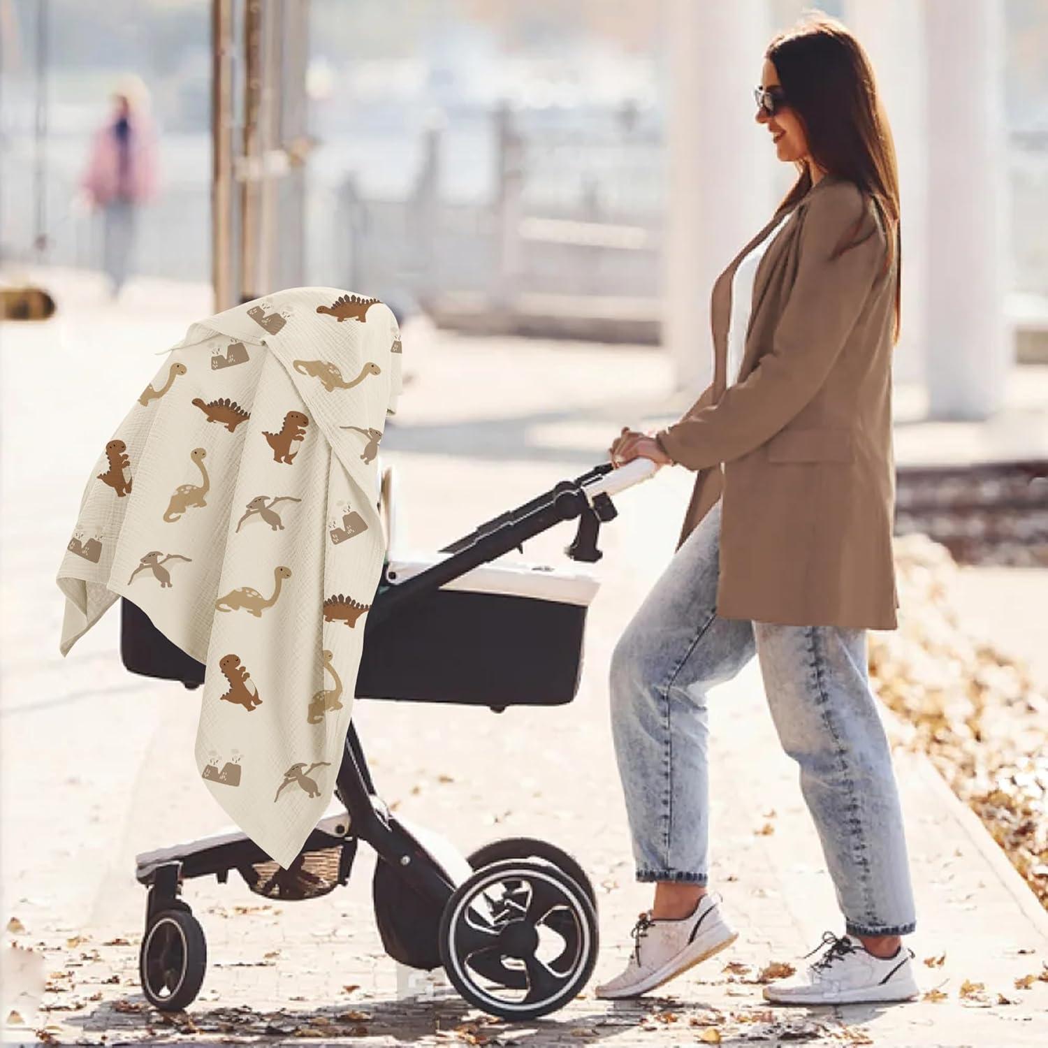 image:imageSusurration Muslin Receiving Blanket100 Cotton Swaddle Blankets for Newborn Soft Thin Swaddle for Unisex Newborn 38x40inch BlueDinosaurs