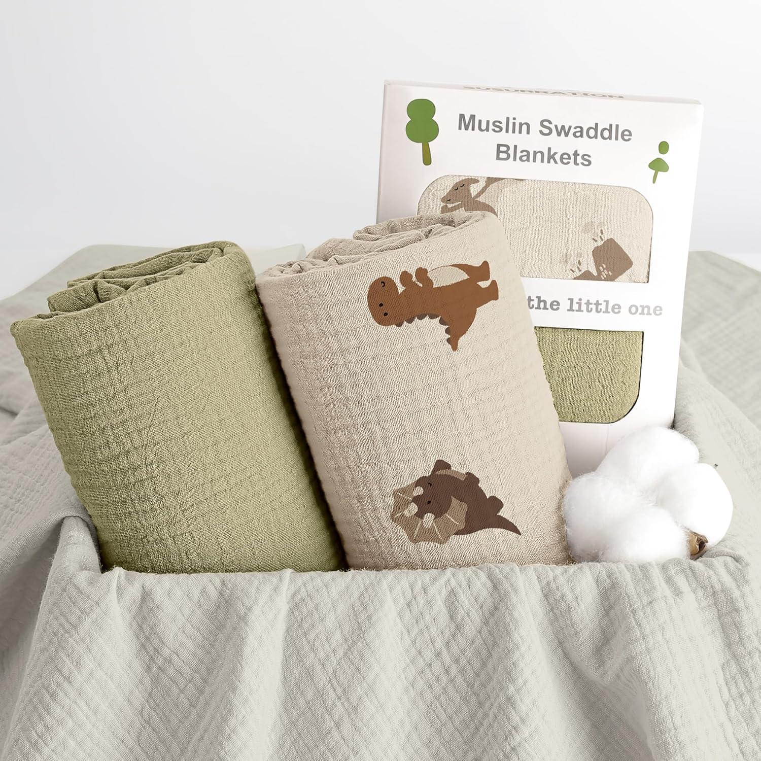 image:imageSusurration Muslin Receiving Blanket100 Cotton Swaddle Blankets for Newborn Soft Thin Swaddle for Unisex Newborn 38x40inch BlueDinosaurs
