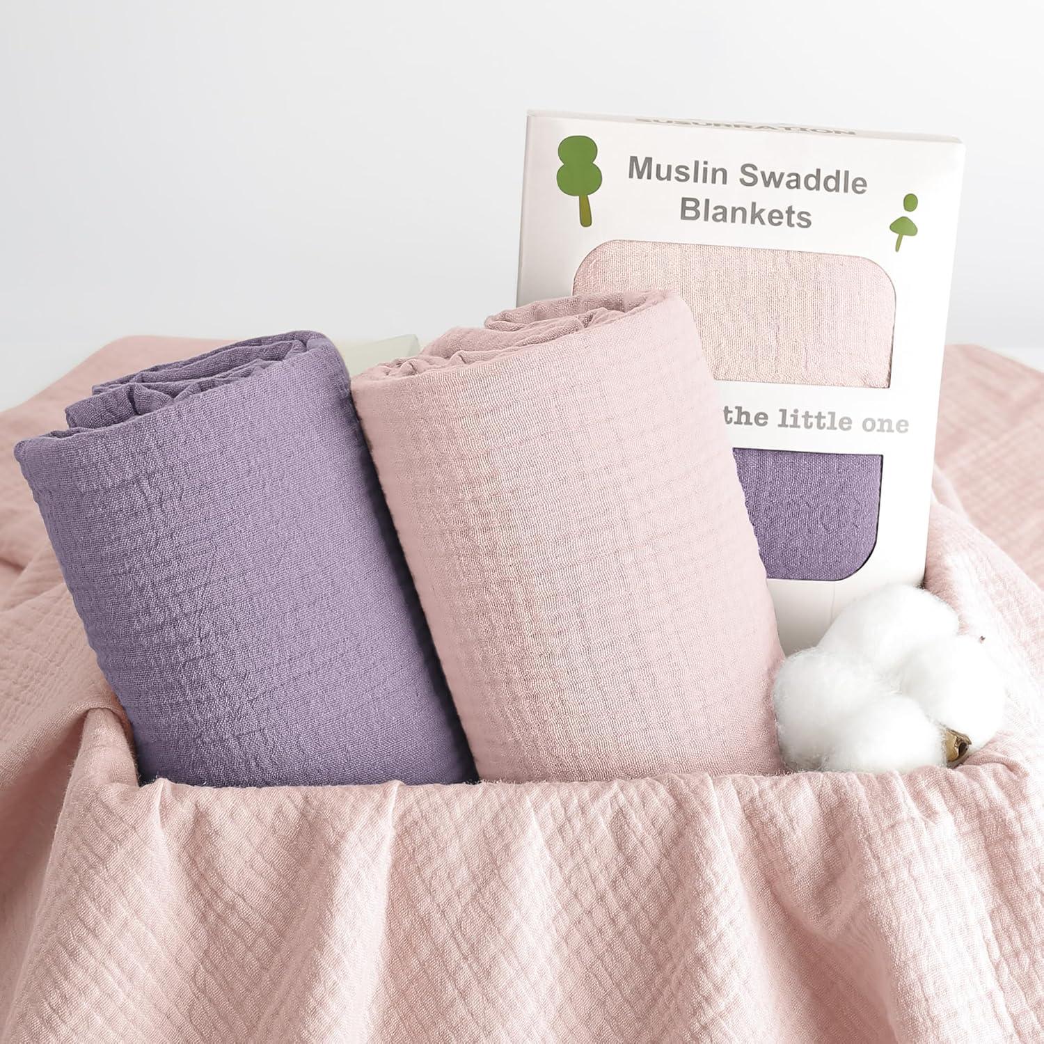 image:imageSusurration Muslin Receiving Blanket100 Cotton Swaddle Blankets for Newborn Soft Thin Swaddle for Unisex Newborn 38x40inch BluePink