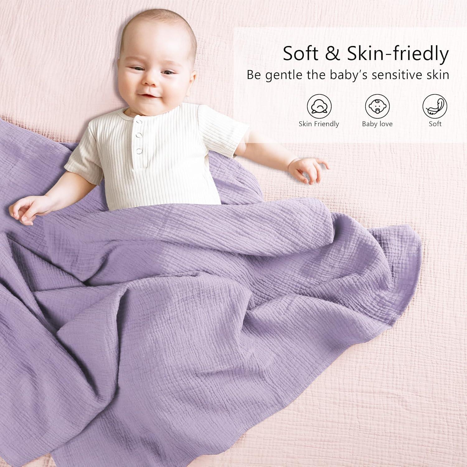 image:imageSusurration Muslin Receiving Blanket100 Cotton Swaddle Blankets for Newborn Soft Thin Swaddle for Unisex Newborn 38x40inch BluePink